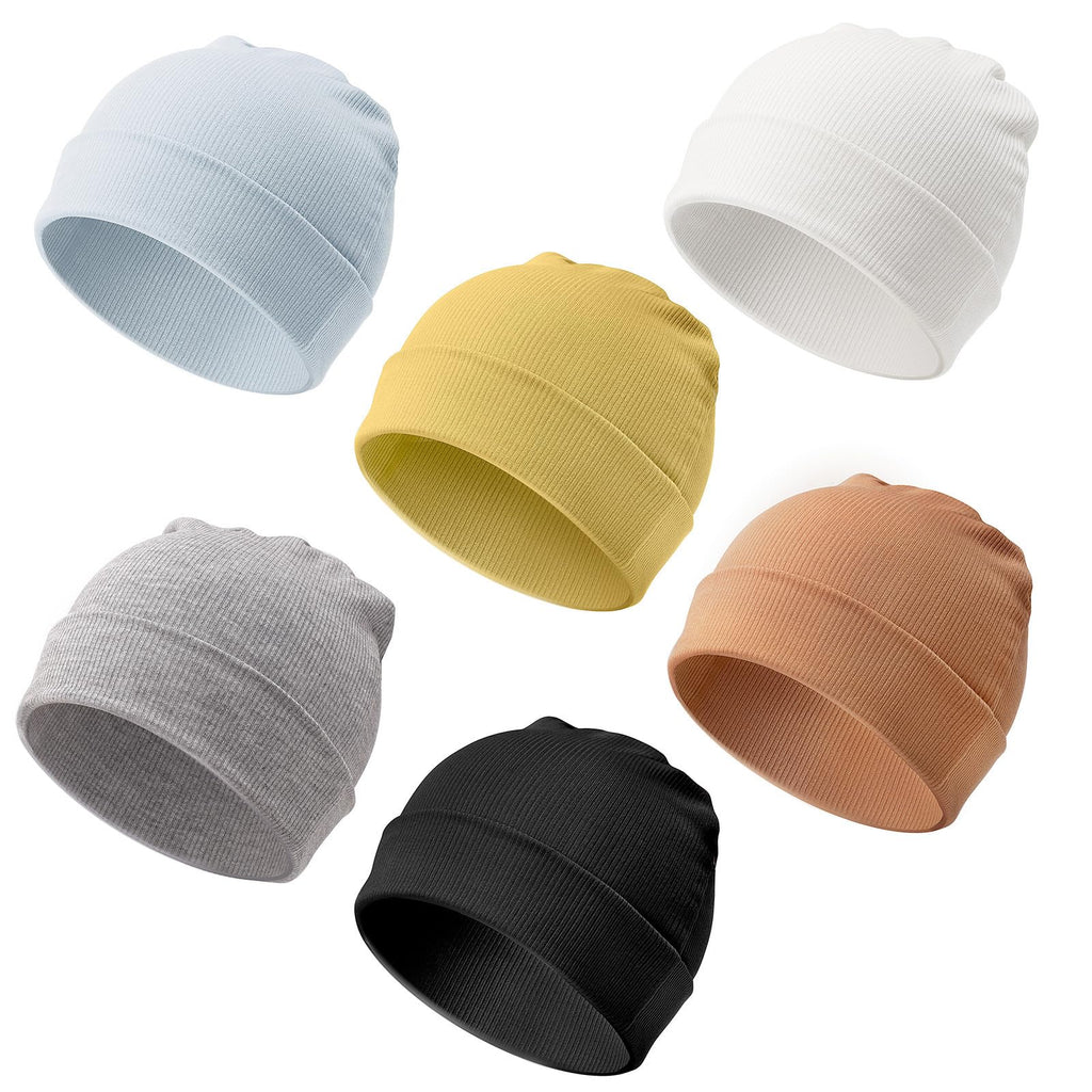DRESHOW BQUBO 6 Pack Baby Newborn Hats Set for Unisex Infant Newborn Toddler Soft Beanie Hat for Boys Girls 0-3 Months