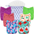 wegreeco Cloth Diapers 6 Pack with 6 Inserts & 1 Wet Bag, Washable Cloth Diapers for Babies, One Size Adjustable Reusable (Girl Prints + 1 Wet Bag)