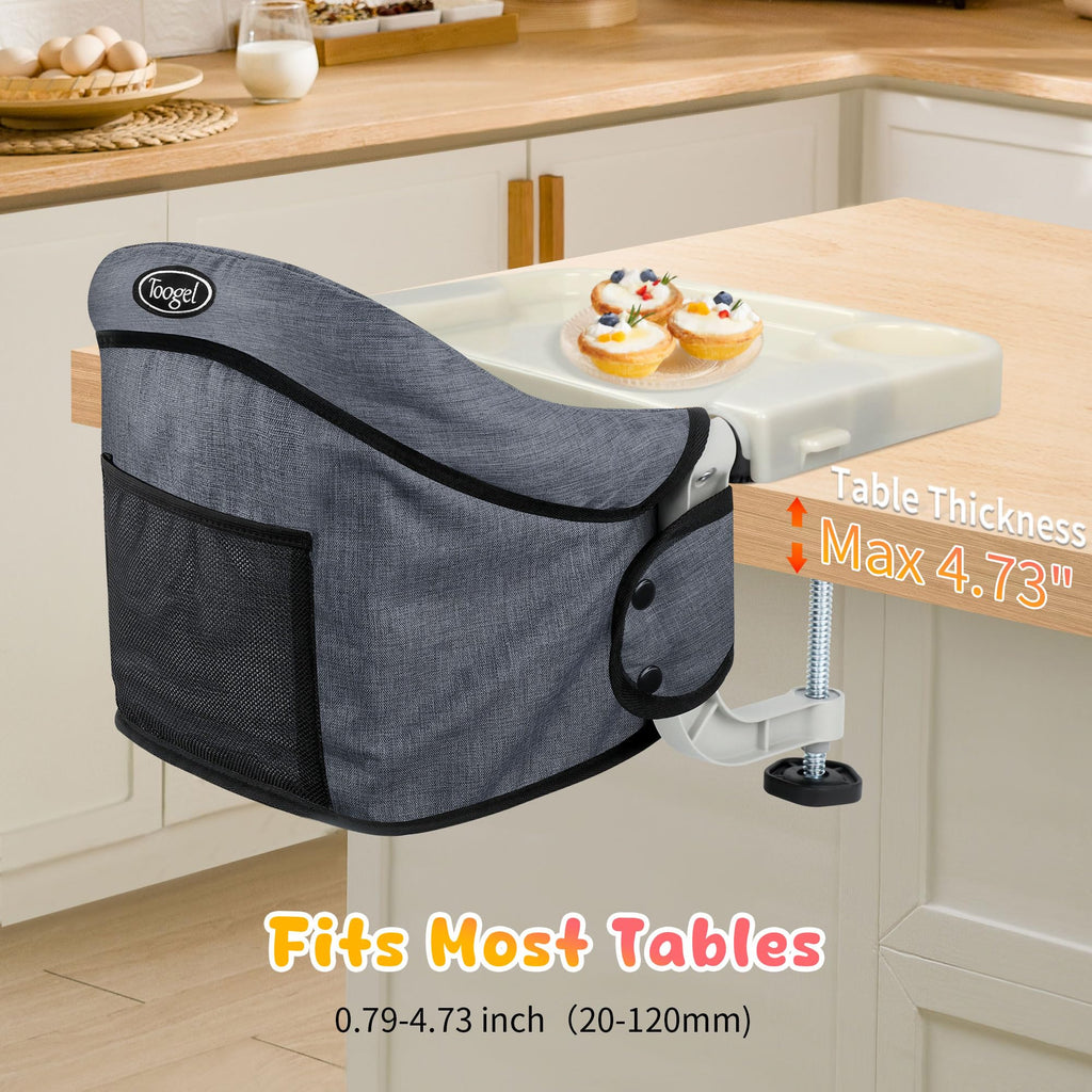 Toogel Hook On High Chair with Tray, Secure Harness & Alloy Clamp, Grey