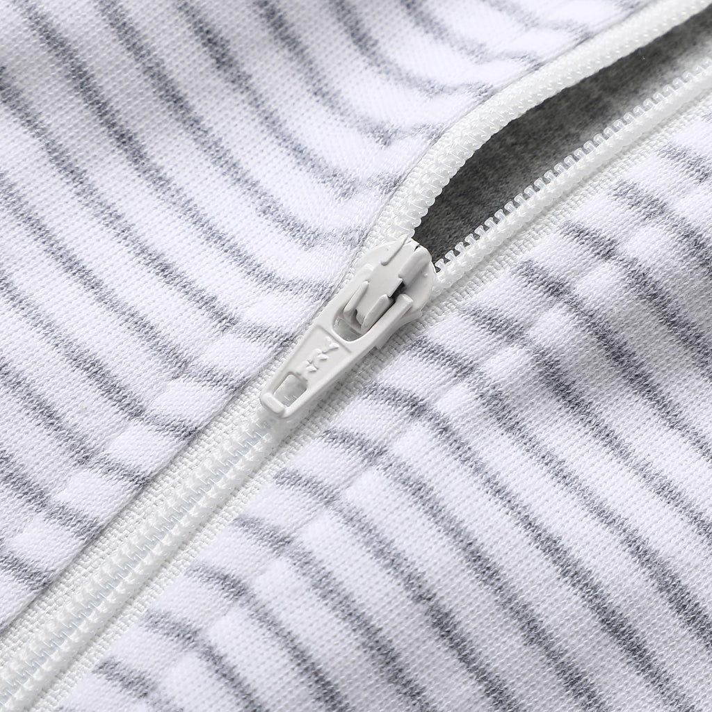 O2 BABY Baby Boys Girls Organic Cotton Zip Front Sleeper Pajamas, Footed Sleep 'n Play（12-18 Months, Dragon & Strips & Grey Melange）