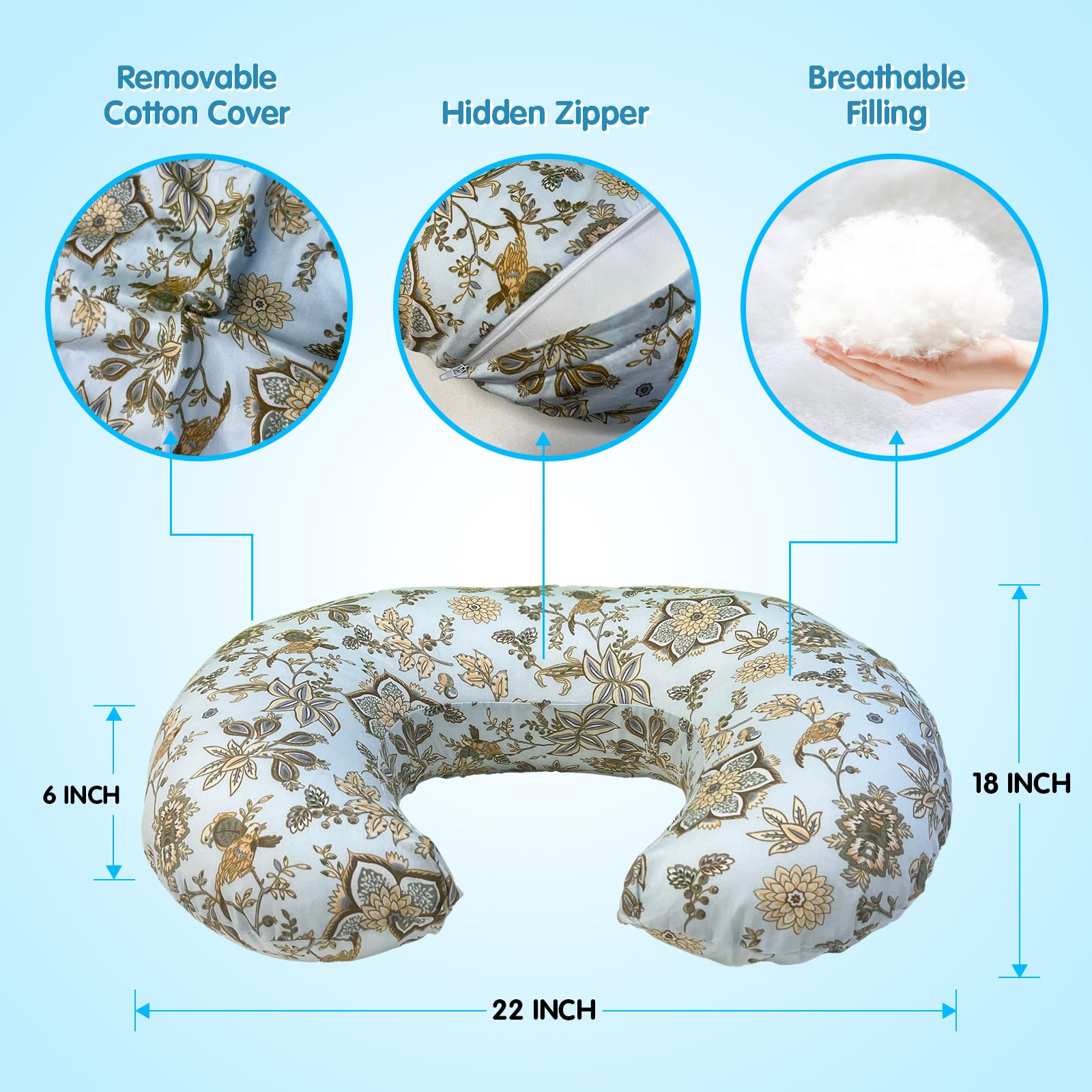 x-vesolje Nursing Pillow, Breastfeeding Pillow with Removable Cover, Ergonomic Breast Feeding Pillow, Baby Feeding Support Pillow for Mom Easier Breastfeeding- Original Size/Boho Garden