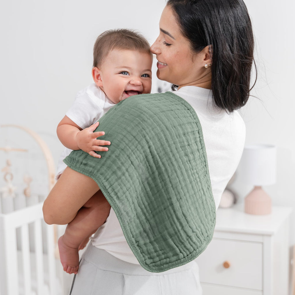 Comfy Cubs Muslin Burp Cloths 20x10" 6 Pack, Baby Burp Cloths - Fern