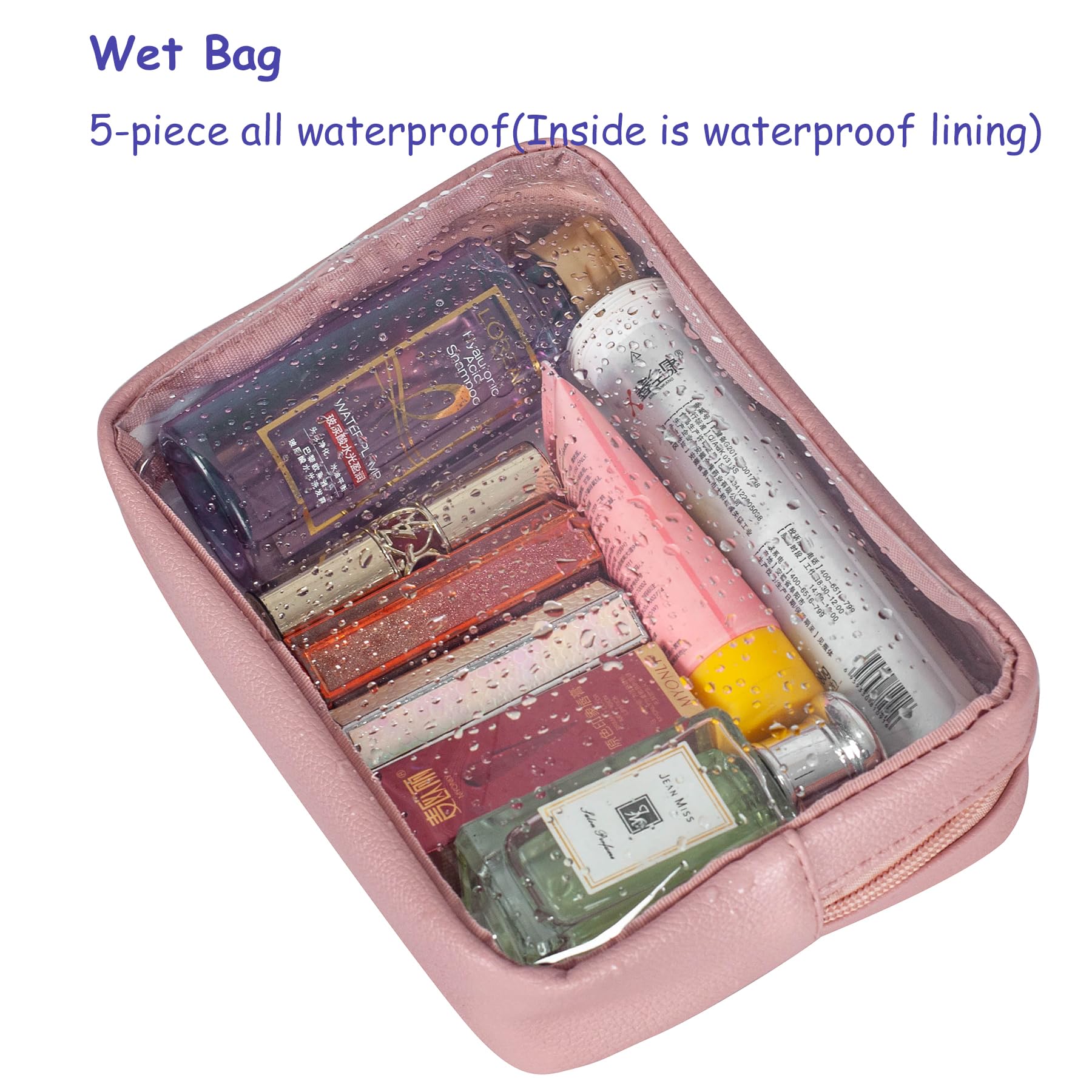 Remobia Hicol TSA Approved 5-Piece Diaper Bag Organizer Pouch Set Clear Waterproof TPU Kids Toiletry Storage Set Travel Packing Clutch Cube Bags for Baby Nursing (Light Pink Leather)