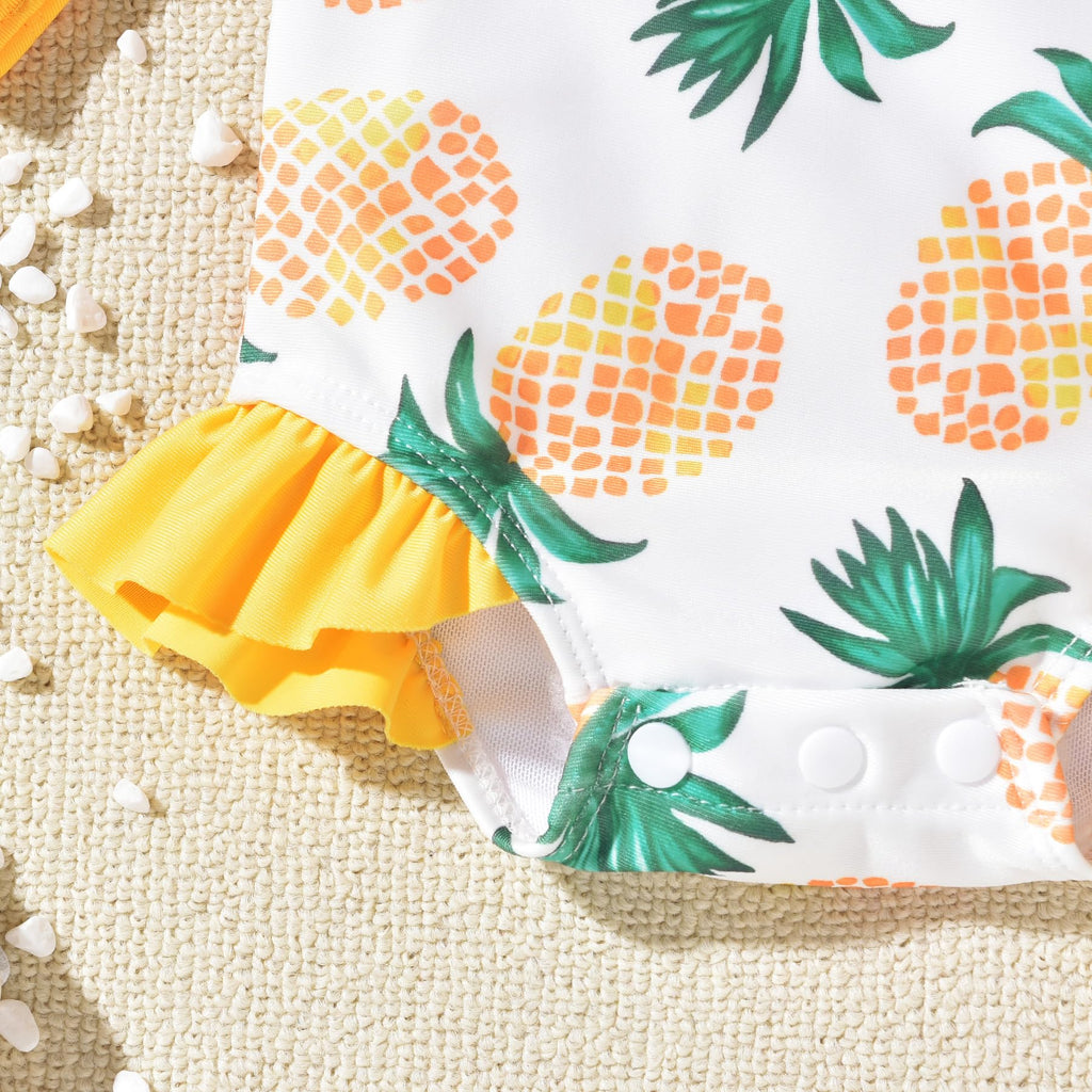 Aalizzwell 18-24 Months Baby Girls One Piece Long Sleeve Swimsuit Pineapple Bathing Suit Zip Up Swimwear Beach Wear Fruit