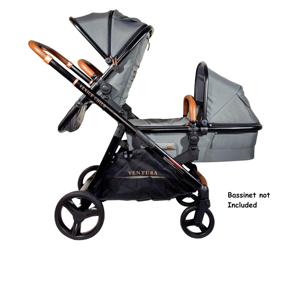 Venice Child Shadow Ventura Single to Double Sit-and-Stand Stroller & 2nd Toddler Seat (Package # 3) (Gray)