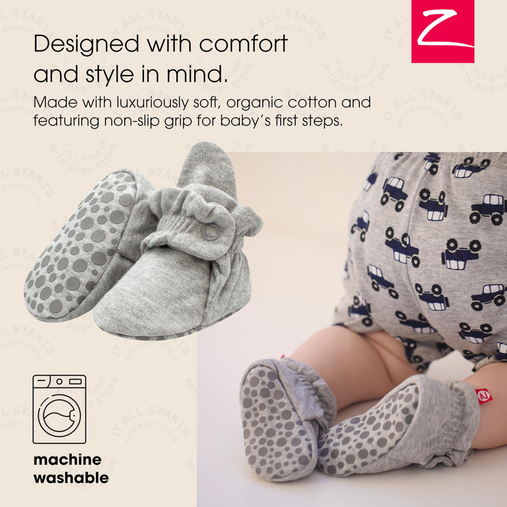 Zutano Unisex Organic Cotton Baby Booties With Gripper Soles, Gray Heather, 24M
