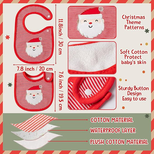 3Pcs Christmas Baby Cotton Bib Infant Drooling Feeding Bibs with Resin Buttons Toddler Absorbable Bib Set Unisex Snowman Pattern Newborn Baby Food Bibs Baby Gift Photo Props for Christmas(6-12 months)