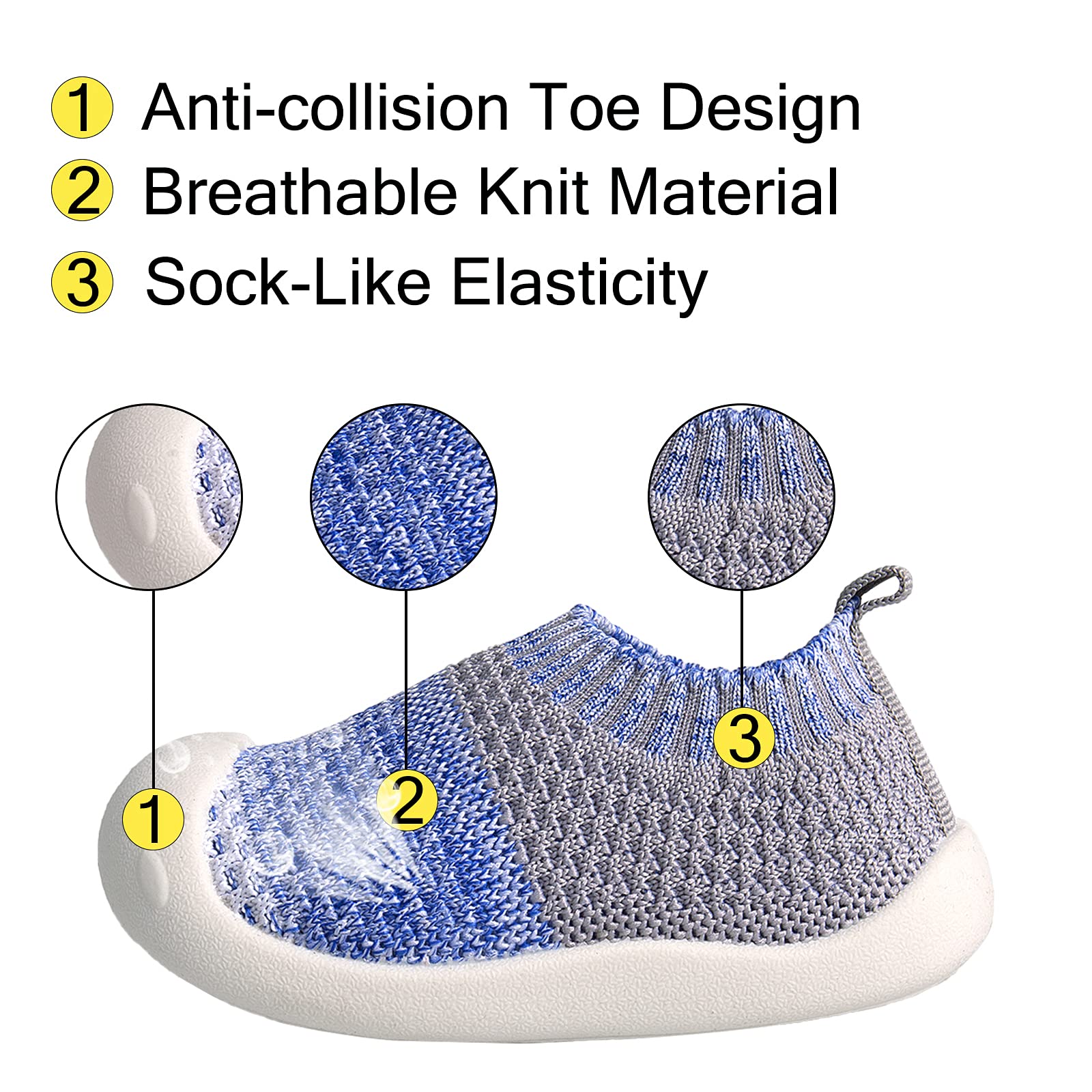 Baby First-Walking Shoes 1-4 Years Kid Shoes Trainers Toddler Infant Boys Girls Soft Sole Non Slip Cotton Mesh Breathable Lightweight Slip-on Sneakers Outdoor(Blue-Grey,6 Toddler) T18