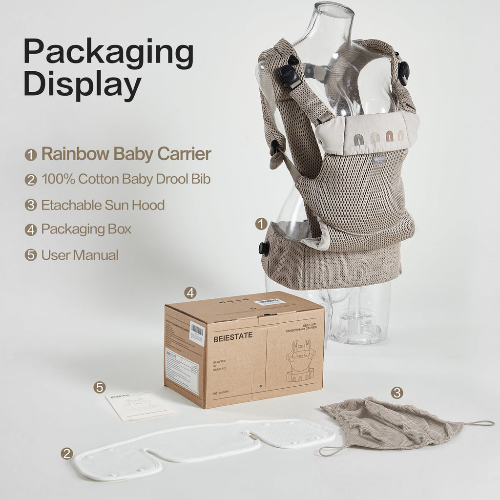 BEIESTATE Baby Carrier, Breathable Mesh, Newborn to Toddler, 7-33 lbs Khaki