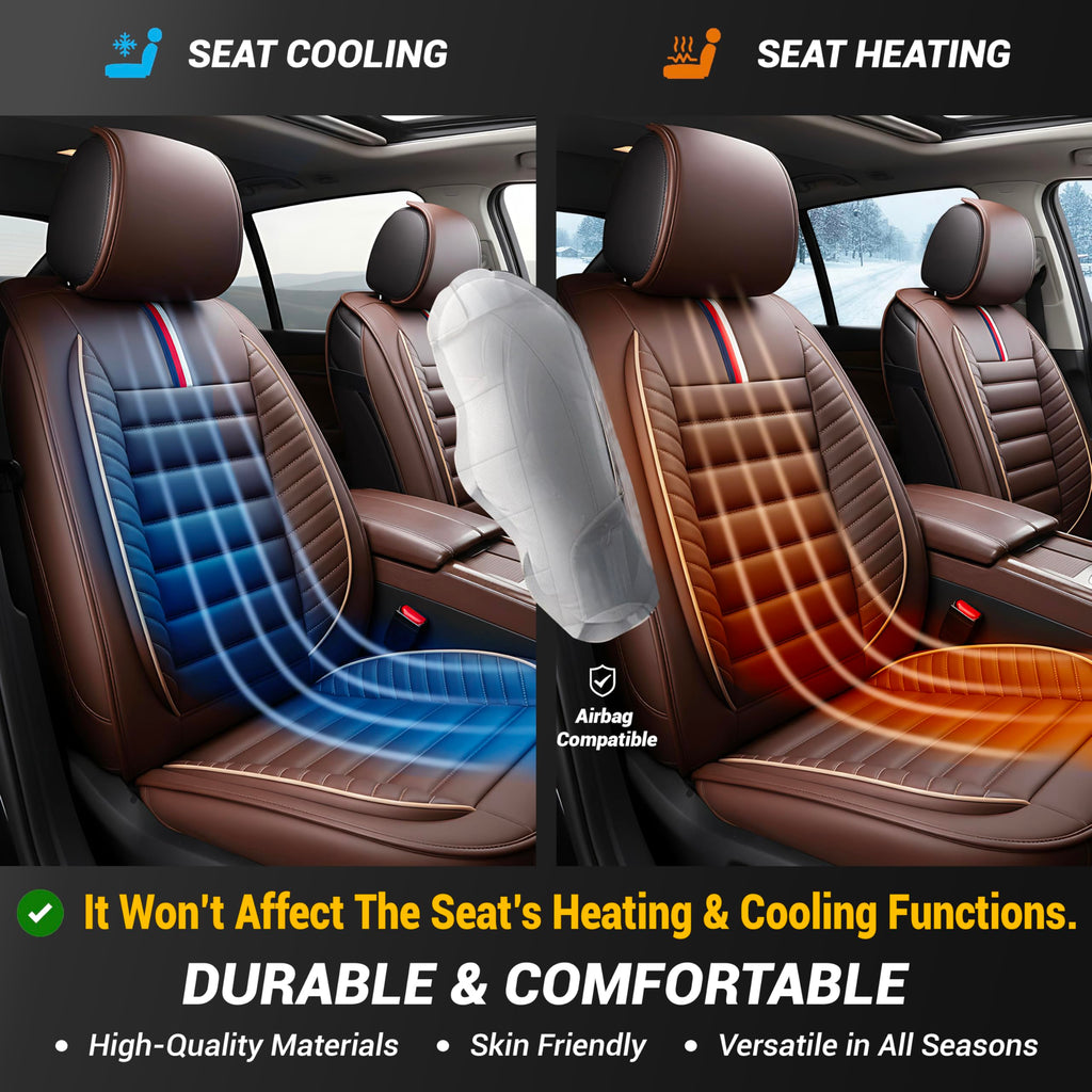 OASIS AUTO Car Seat Covers Full Set Premium Waterproof Faux Leather Cushion Universal Accessories Fit SUV Truck Sedan Automotive Vehicle Auto Interior Protector (OS-001 Brown)