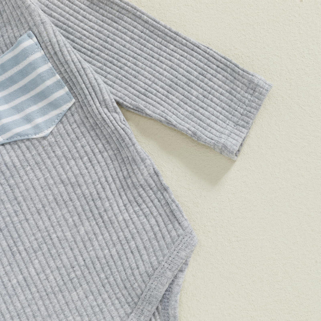 fhutpw Baby Boy Clothes 3 6 12 18 Months Ribbed Knitted Long Sleeve Romper and Pants Sets Newborn Fall Splicing Color Outfits (Y Gray & Blue, 0-3 Months)