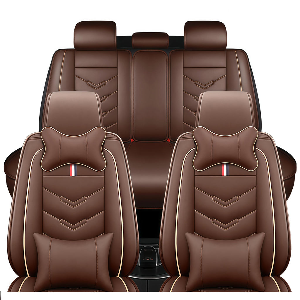 TENDER GLOW Leather Car Seat Covers Fit for LR Defender 2020-2025, 5 Seater Waterproof and Wear-Resistant Seat Cover Interior Accessories(Full Set with Pillow,Coffee)