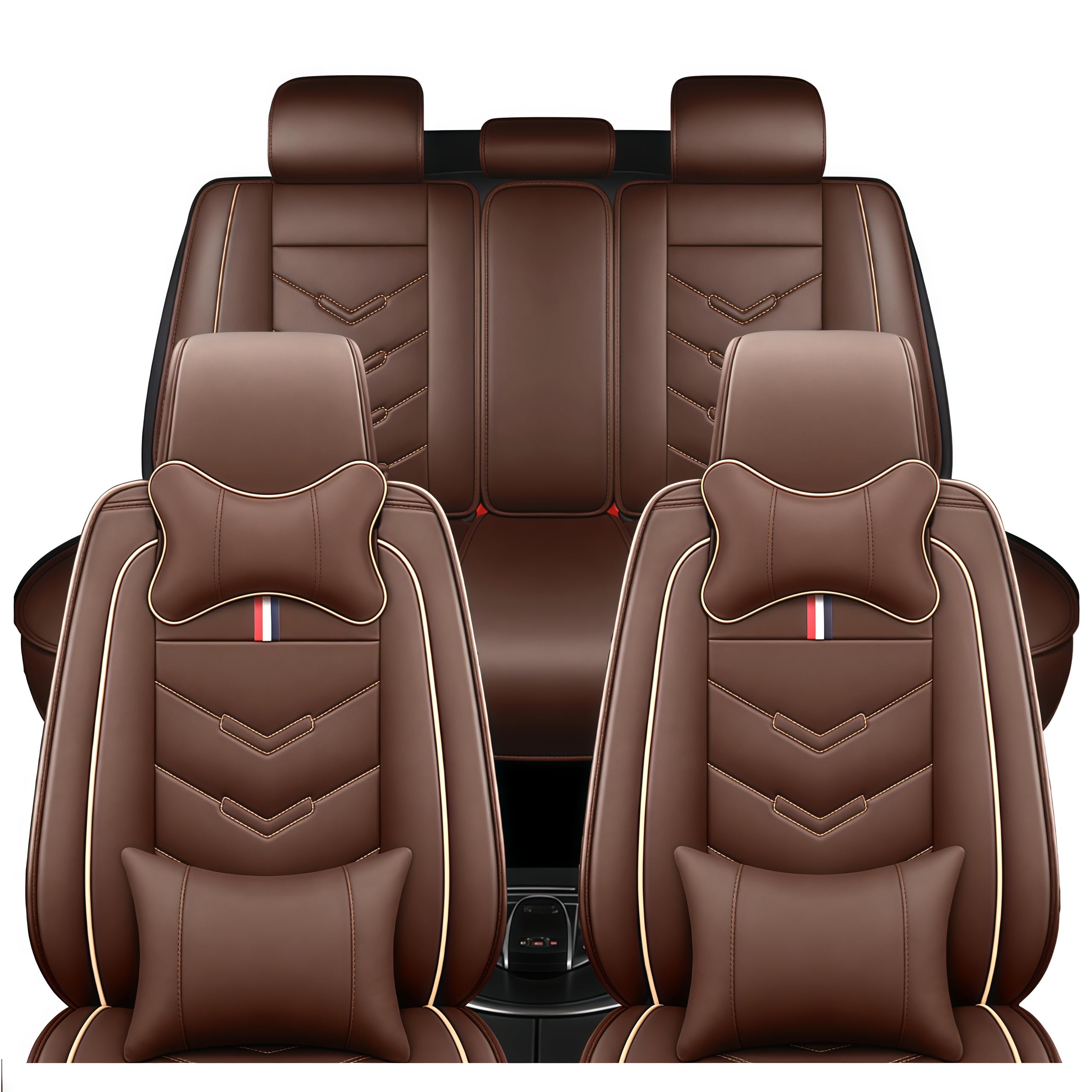 TENDER GLOW Leather Car Seat Covers Fit for LR Defender 2020-2025, 5 Seater Waterproof and Wear-Resistant Seat Cover Interior Accessories(Full Set with Pillow,Coffee)