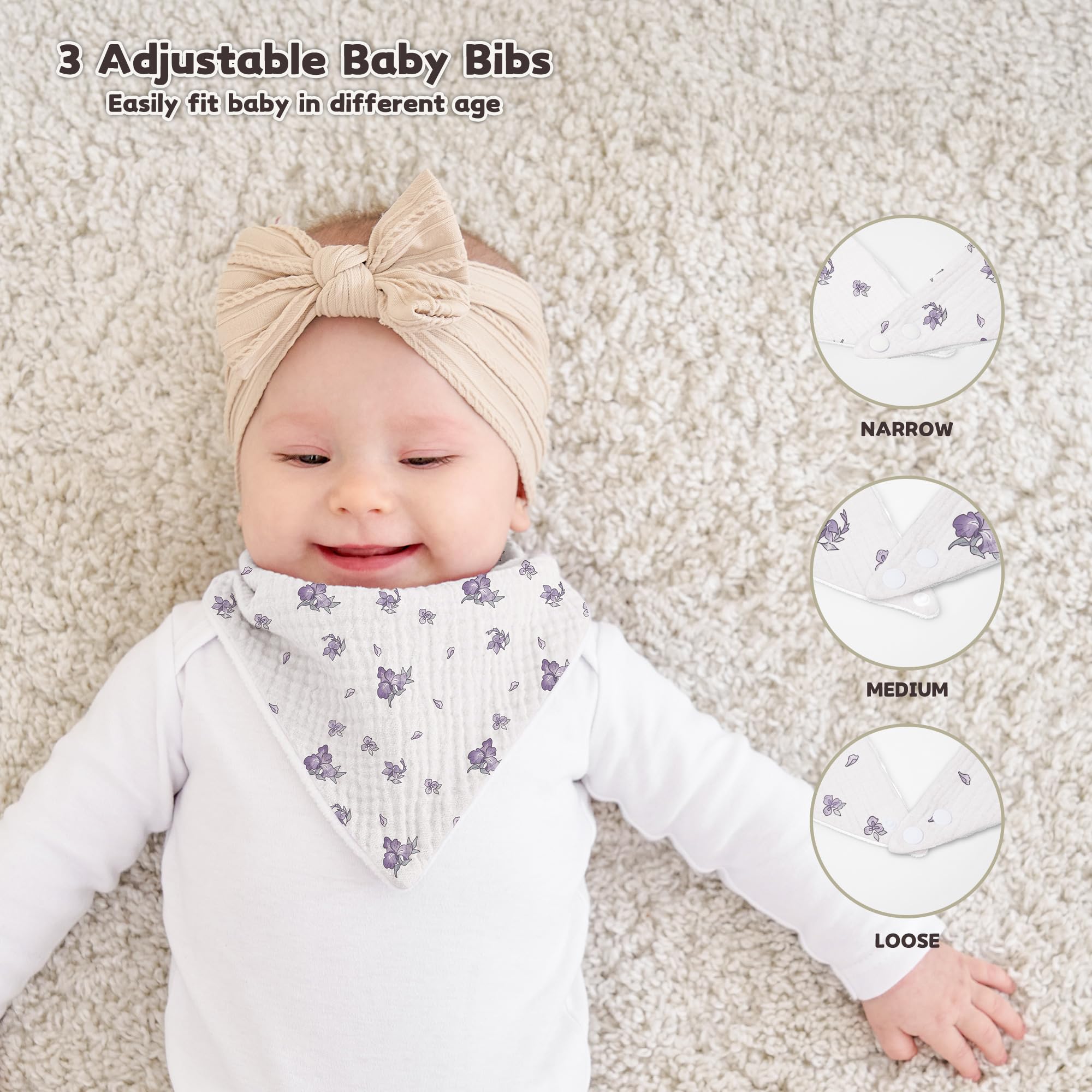 Susurration Muslin Baby Drool Bibs 6Pack Soft Triangular Adjustable Baby Bandana Bibs for Unisex Girls & Boys (Spring Garden)