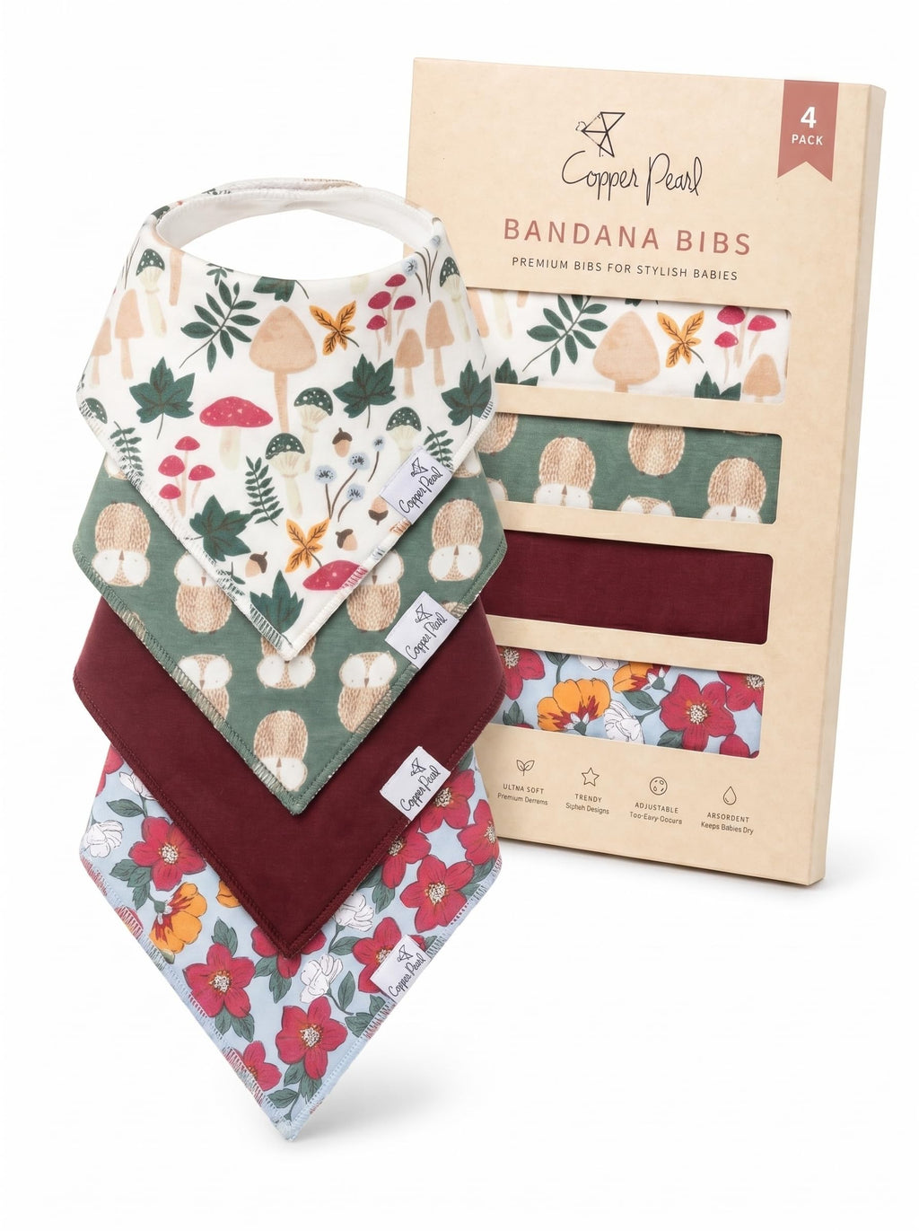 Copper Pearl Baby Bibs for Baby Boy or Girl – Bandana Drool Bibs for Teething, Absorbent Bibs for Eating, Newborn to Toddler, 4 Pack, Ivy