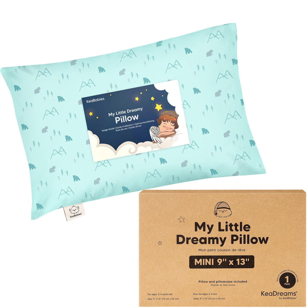 Mini Toddler Pillow with Pillowcase, 9x13 My Dreamy Pillow, Jungle Green