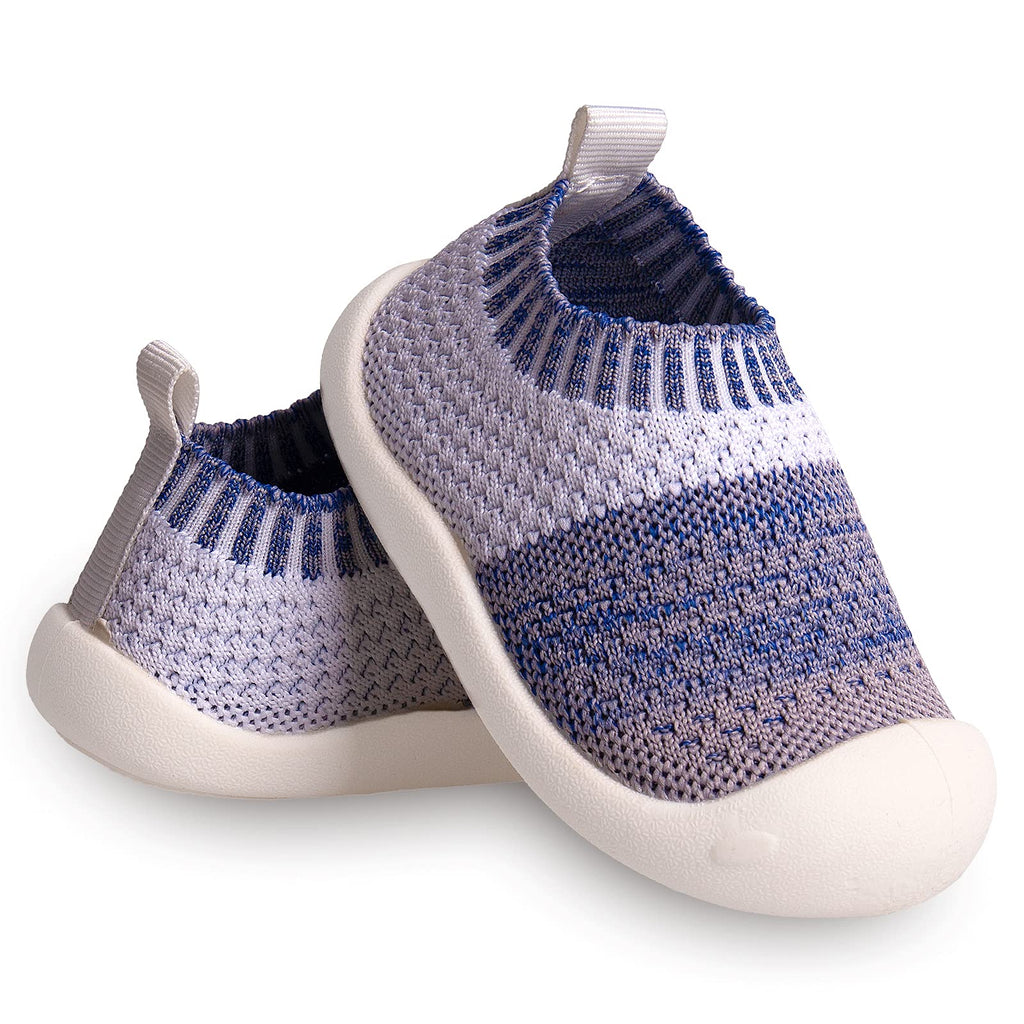 Baby First-Walking Shoes 1-4 Years Kid Shoes Trainers Toddler Infant Boys Girls Soft Sole Non Slip Cotton Mesh Breathable Lightweight Slip-on Sneakers Outdoor(Blue-White,4 Toddler) T15