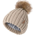 FURTALK Kids Winter Hat Toddler Knitted Beanie Faux Fur Pom Light Khaki