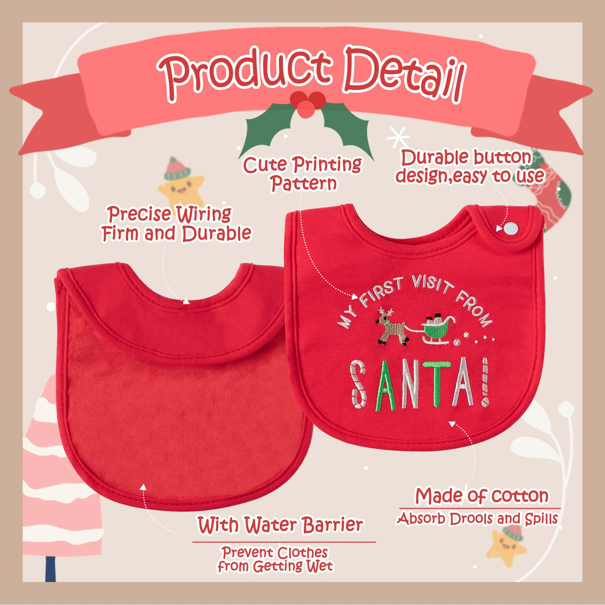 2ooya Christmas Cotton Baby Bibs - 3Pcs Snowman Penguin Toddler Feeding Bibs with Resin Buttons Infant First Christmas Baby Food Bib Xmas Drooling Eating Teething Keepsake Gift for Newborn 6-12 Months