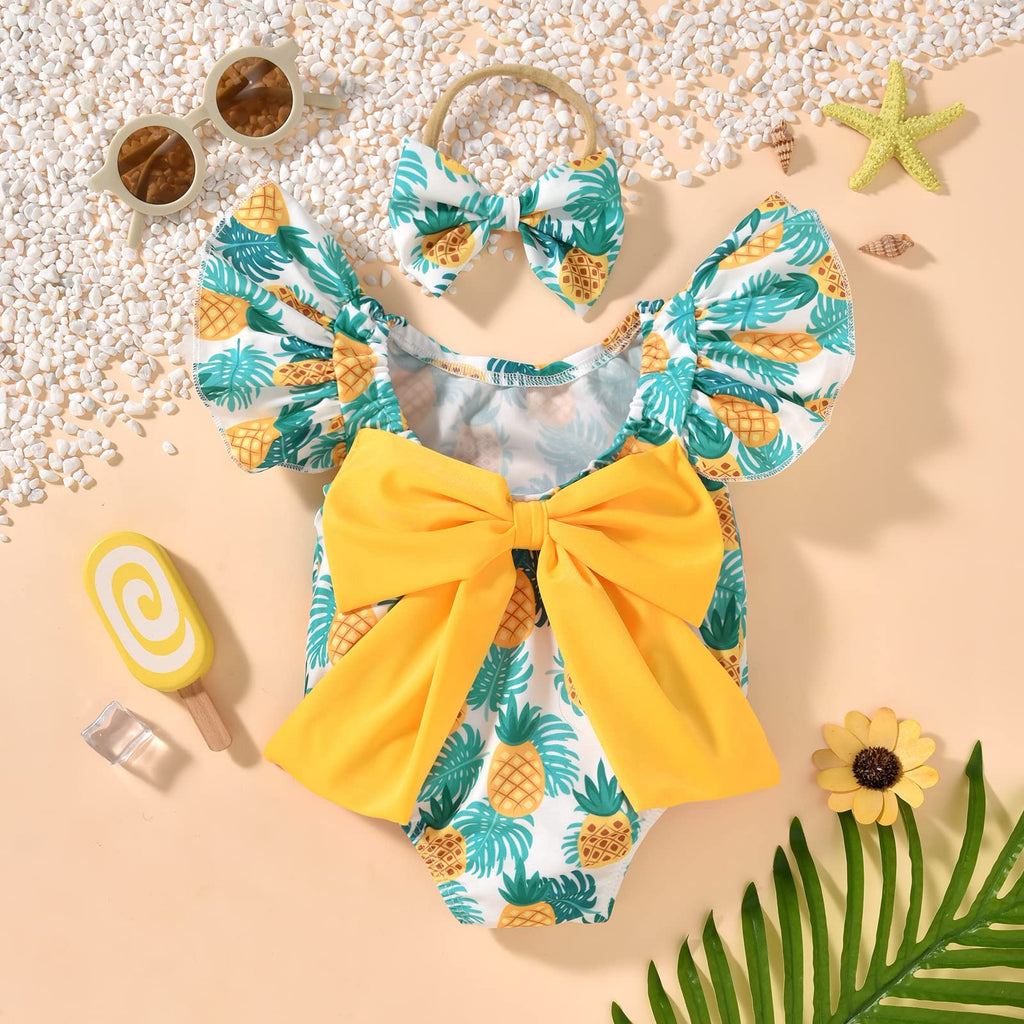 HIHA Baby Swimsuit Girl Infant Bathing Suit Ruffle Summer One Piece Swimwear Sunsuit Pineapple Cartoon Pattern 6-12 Months