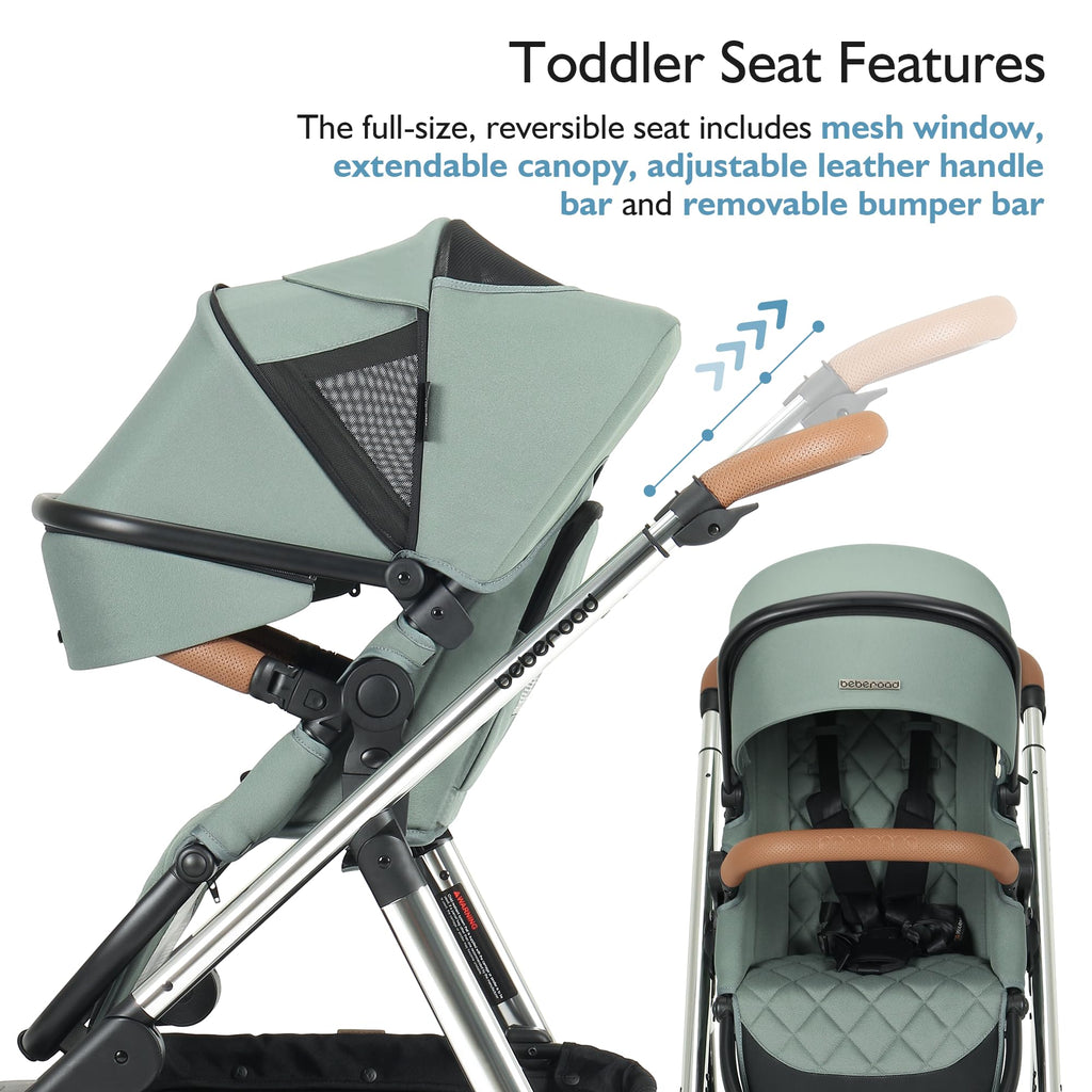 RX 3-in-1 Baby Stroller Toddler Stroller with Basket & Organizer, Green