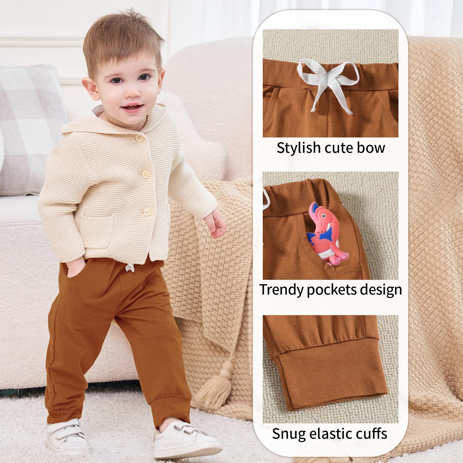 DREAM BUS Pack of 3 Toddler Jogger Pants with Pocket Toddler Boy Sweatpants Baby Boy Pants Infant Newborn Leggings