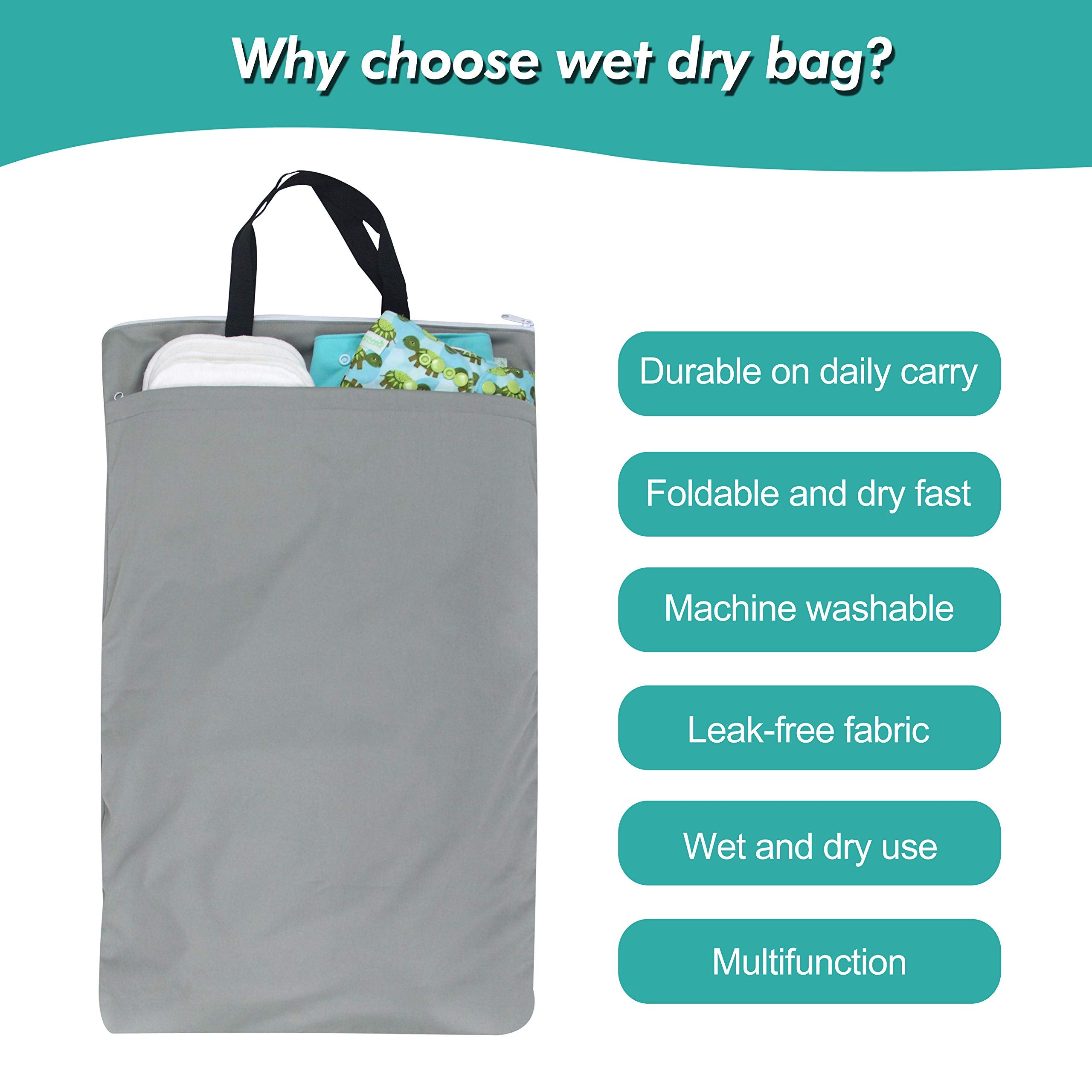 wegreeco Reusable Hanging Wet Dry Cloth Diaper Bag (Grey)