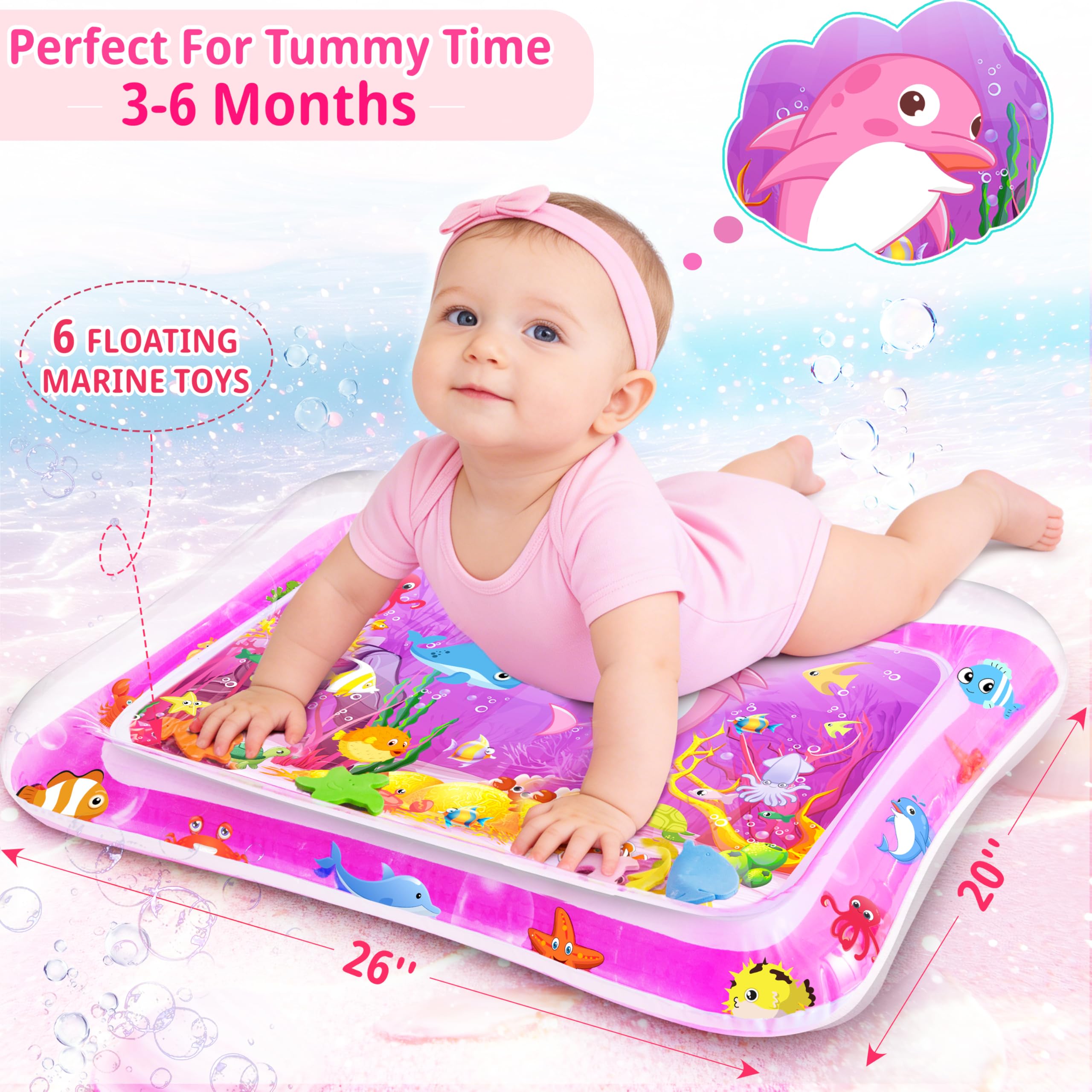 Yeeeasy Tummy Time Water Mat for Girl, Baby Girl Toys for 0, 3, 6, 9, 12 Months, Baby Girl Gifts, Develop Sensory Toys Kids' Indoor Climbers & Play Structures