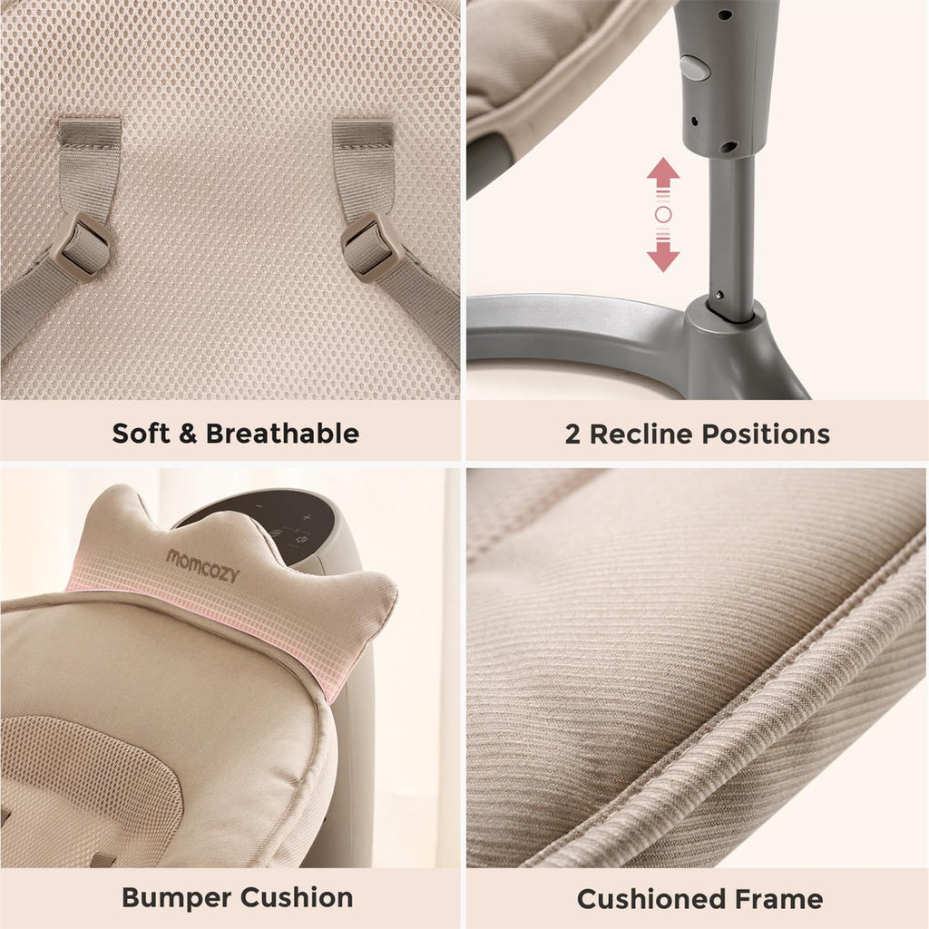 Momcozy 2-in-1 Electric Baby Swing, Dual-Arm Support System, Khaki