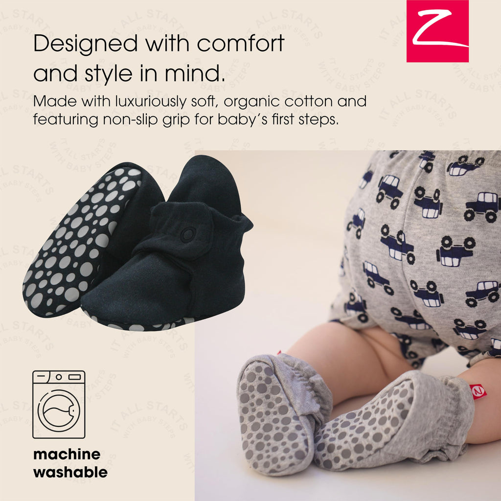 Zutano Unisex Organic Cotton Baby Booties With Gripper Soles, Black, 24M