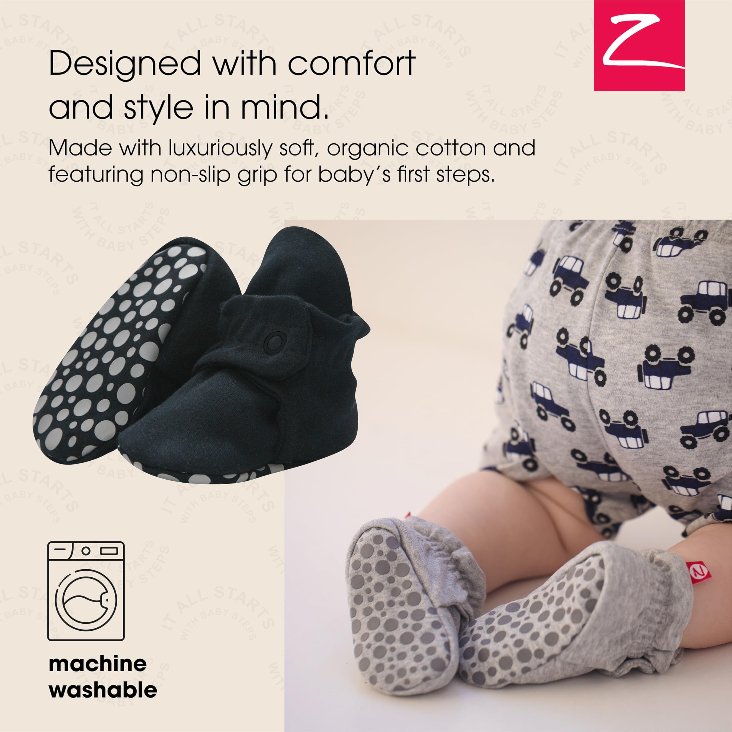 Zutano Unisex Organic Cotton Baby Booties With Gripper Soles, Black, 24M