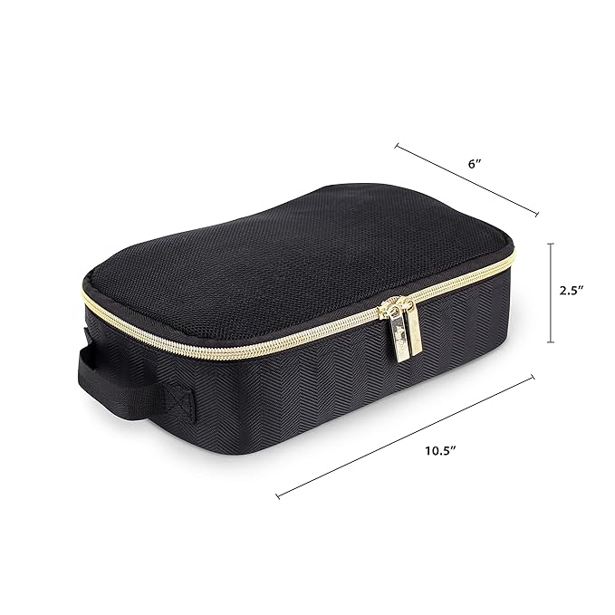 Itzy Ritzy Packing Cubes For Travel – Set of 3 Packing Cubes or Travel Organizers; Each Cube Features a Mesh Top, Double Zippers and a Fabric Handle (Black with Gold Hardware)