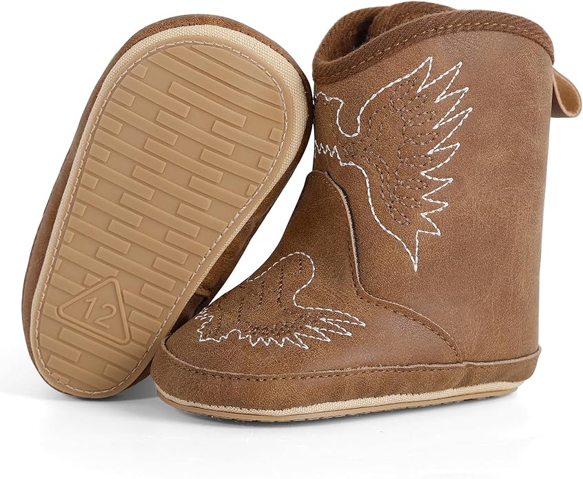 MK MATT KEELY Leather Western Boots Cowboy Bootie Soft Sole Non-Slip Crib Shoes for Baby Infant Toddler Girls Boys Newborn