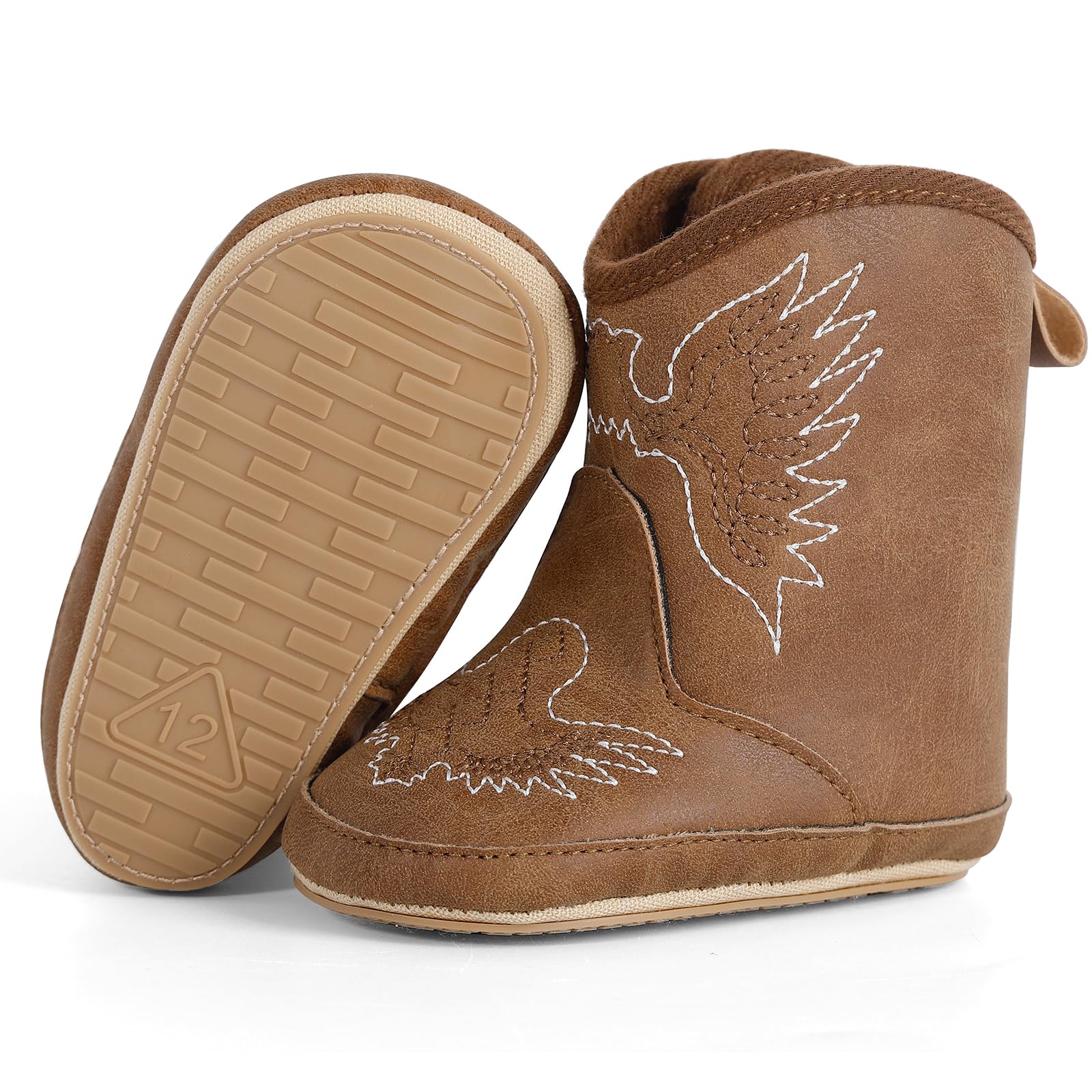 MK MATT KEELY Leather Western Boots Cowboy Bootie Soft Sole Non-Slip Crib Shoes for Baby Infant Toddler Girls Boys Newborn