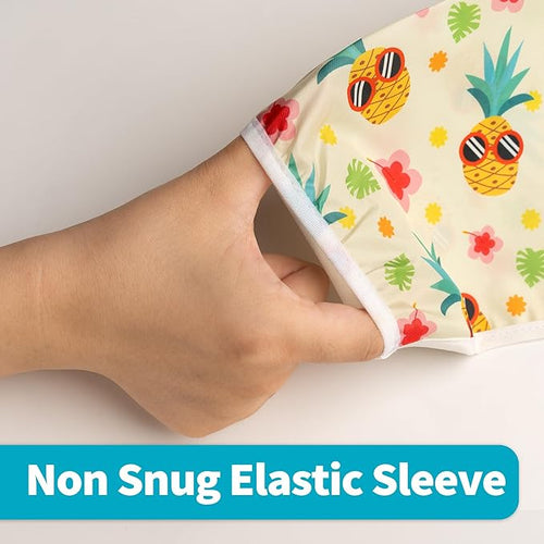 3 Pcs Long Sleeved Bib Set | Baby Waterproof Bibs with Pocket Bundle | Toddler Bib with Sleeves and Crumb Catcher | Stain and Odor Resistance Play Smock Apron - Pack of 3 | 6-12 Months
