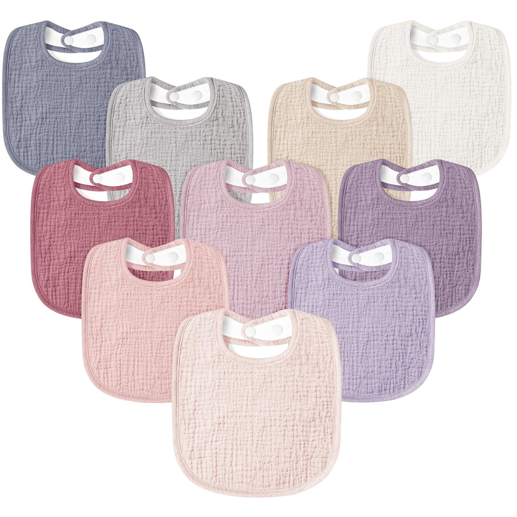 Susurration Muslin Baby Drool Bibs 10Pack Soft Square Adjustable Bandana Bibs for Unisex Baby Girls & Boys (Pink)