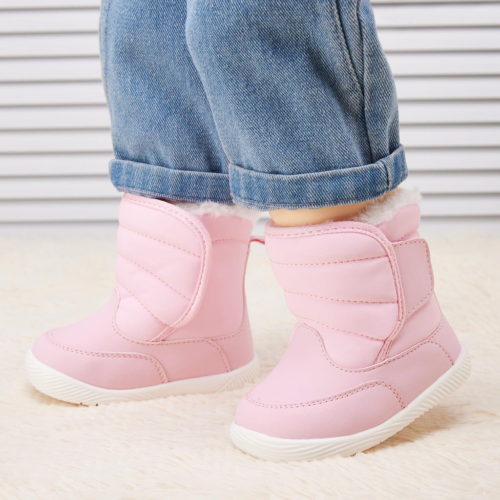 BMCiTYBM Baby Waterproof Snow Boots Infant Boy Girl Winter Booties Nonslip Lightweight Outdoor Warm Shoes for First Walkers 6 9 12 18 24 Months Pink Size 6-12 Months Infant