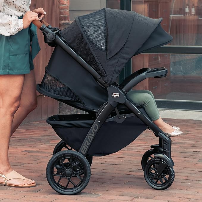 Chicco Bravo Primo ClearTex Trio Travel System, Bravo Primo Quick-Fold Stroller with Chicco KeyFit Max Zip ClearTex Infant Car Seat, Car Seat and Stroller Combo | Somerset/Black