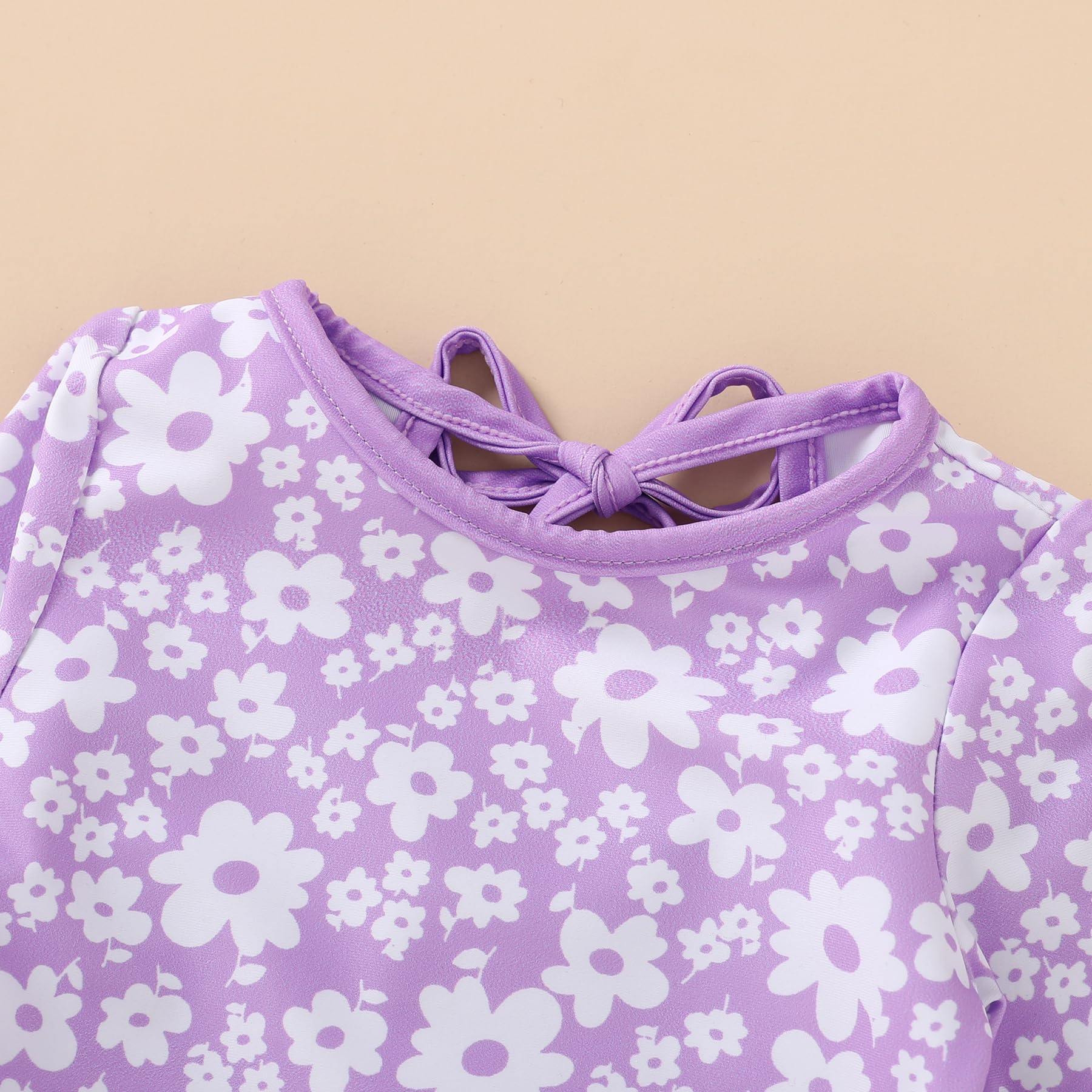 Infant Baby Girls Long Sleeve One Piece Swimsuit with Hat Floral Zipper Bathing Suit Leopard Beach Wear (Purple Floral Fragments，3-6Months)
