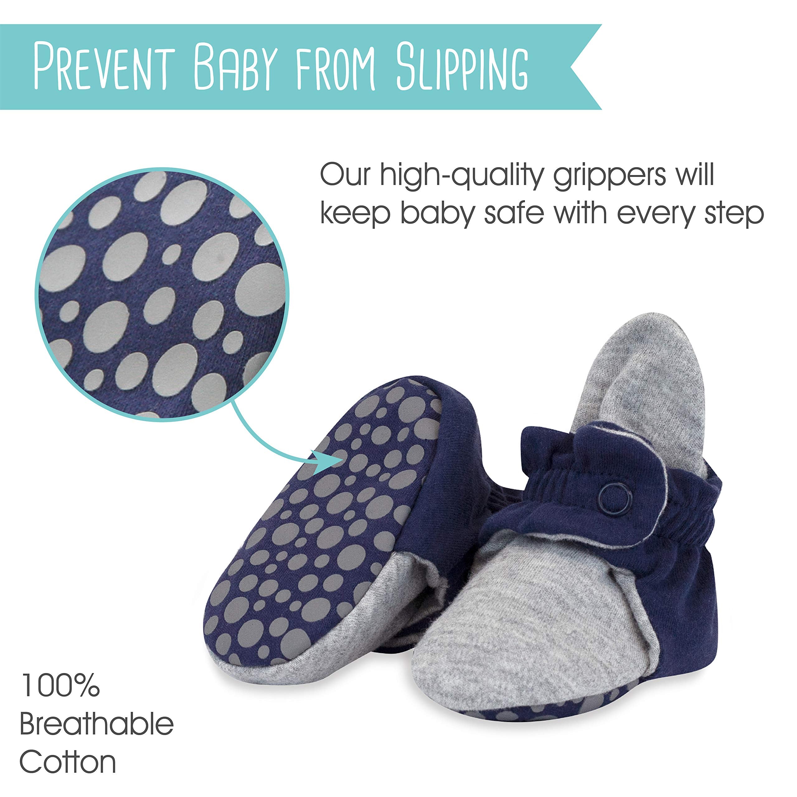 Zutano Unisex Organic Cotton Baby Booties With Gripper Soles, True Navy/Gray Heather, 12M