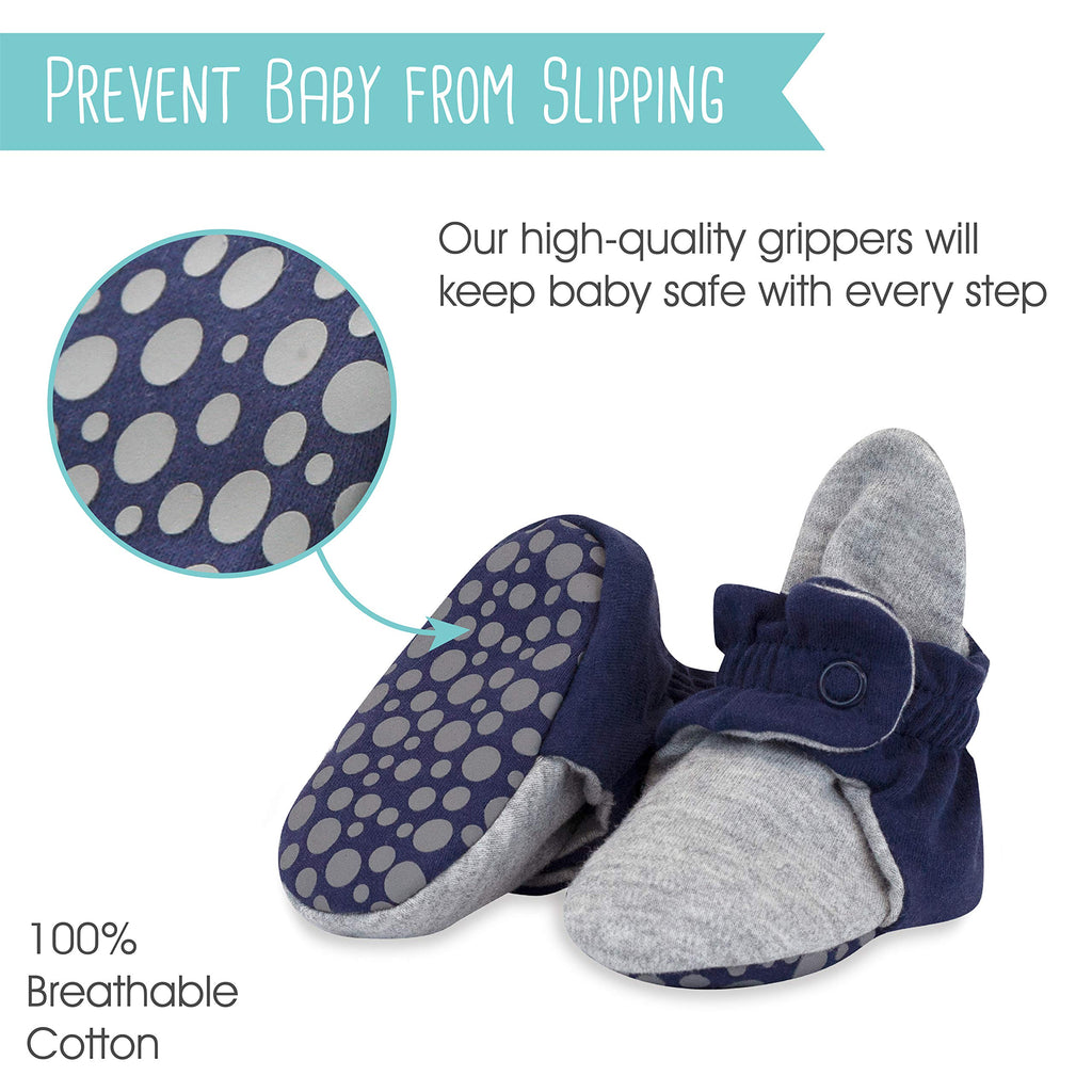 Zutano Unisex Organic Cotton Baby Booties With Gripper Soles, True Navy/Gray Heather, 24M