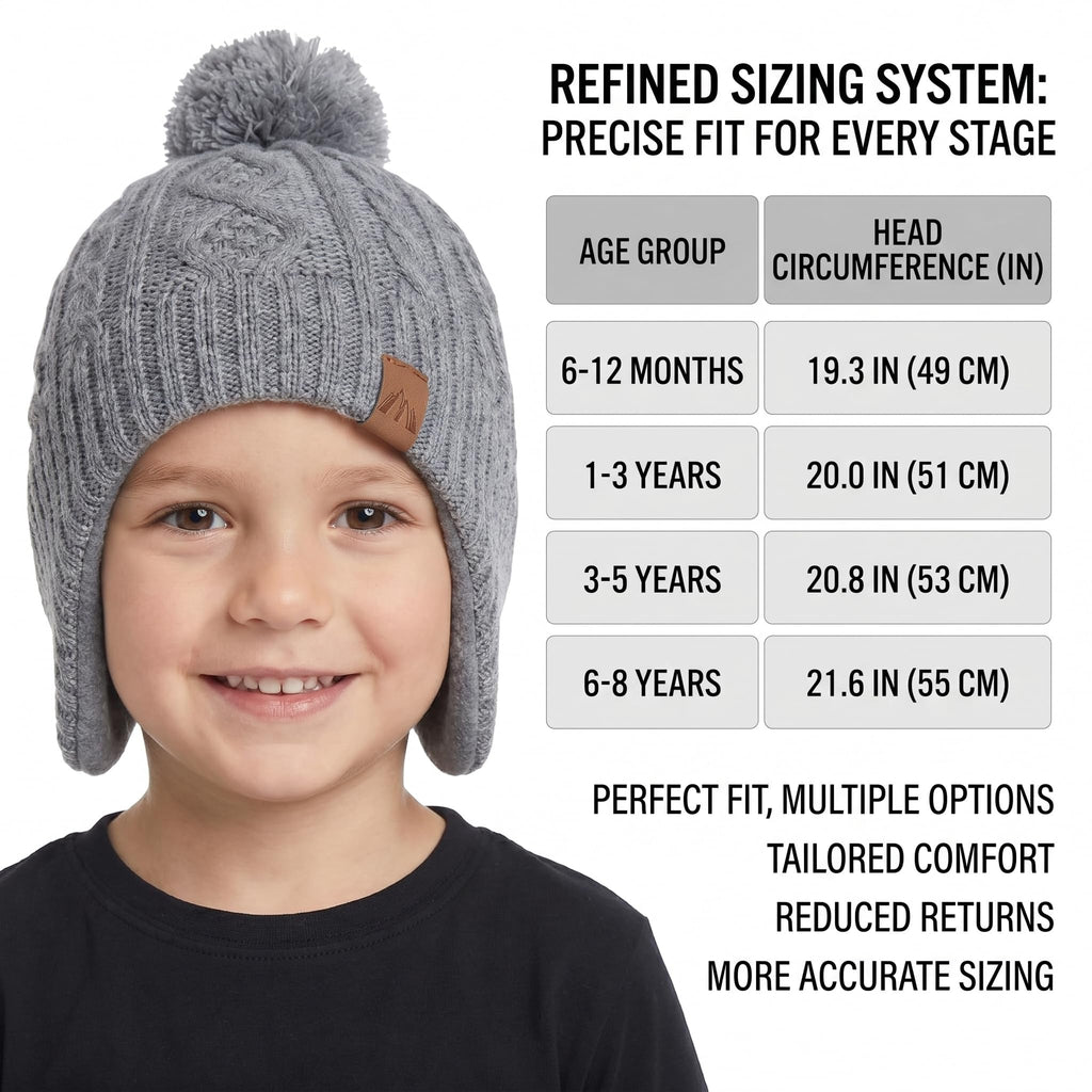 Moon Kitty Baby Hats for Boys and Girls - Upgrade Soft Pompom Fleece Lining Boys Winter Earflap Hat Gray