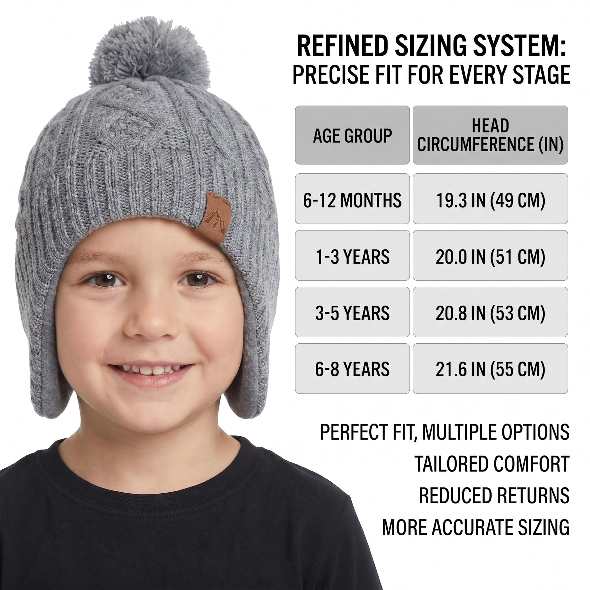 Moon Kitty Baby Hats for Boys and Girls - Upgrade Soft Pompom Fleece Lining Boys Winter Earflap Hat Gray