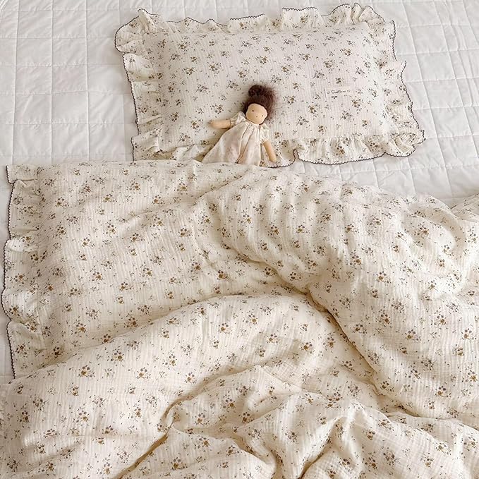 BuLuTu Shabby Chic Floral Toddler Pillow Cases Muslin Standard Size Pillowcases for Girls Kids Nursery Pillow Cover for Toddler Bed, Envelope Closure,1 Piece, Crapemyrtle Pattern, 20"x26"