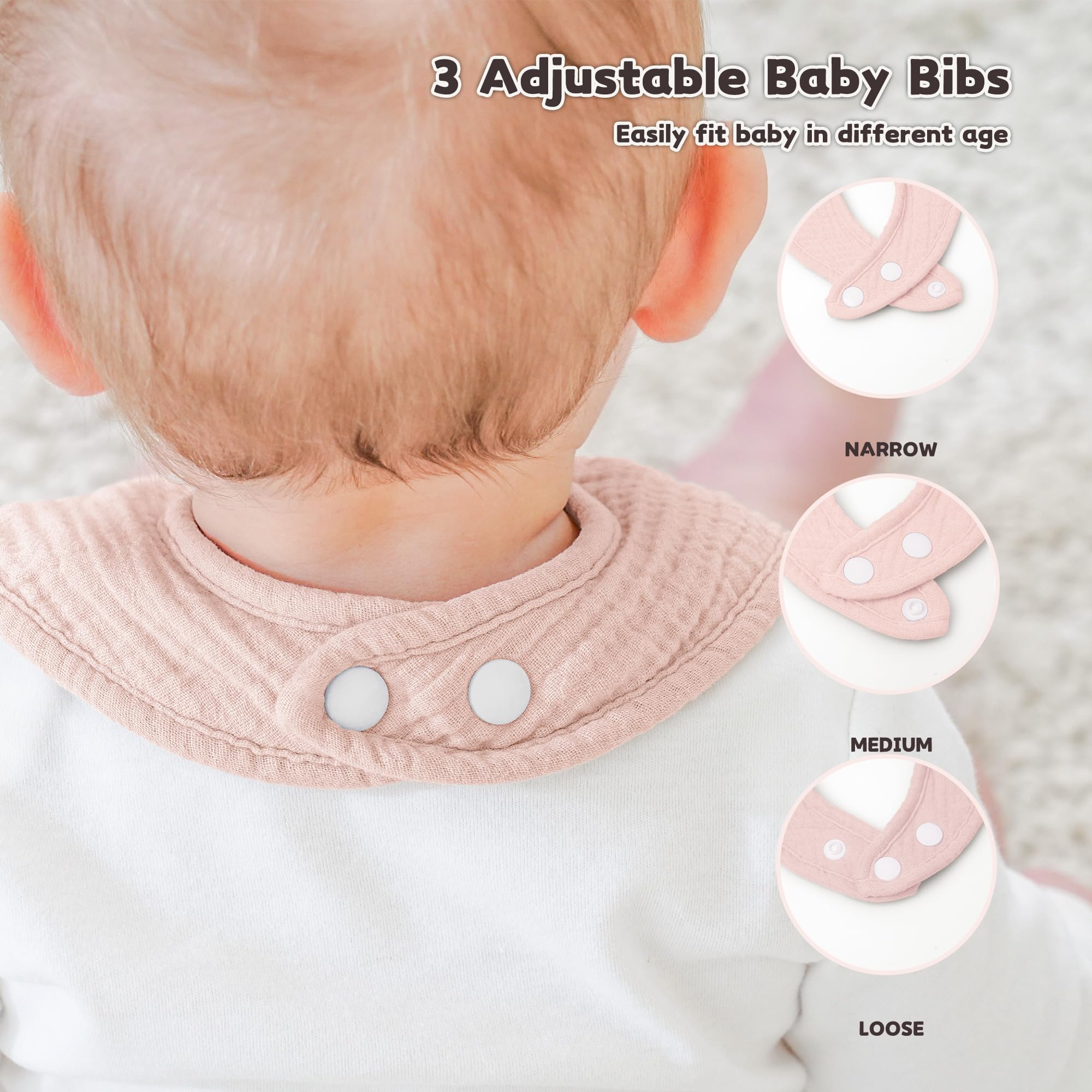 Susurration Muslin Baby Drool Bibs 6Pack Soft Square Adjustable Baby Bandana Bibs for Unisex Girls & Boys (Heart Print)