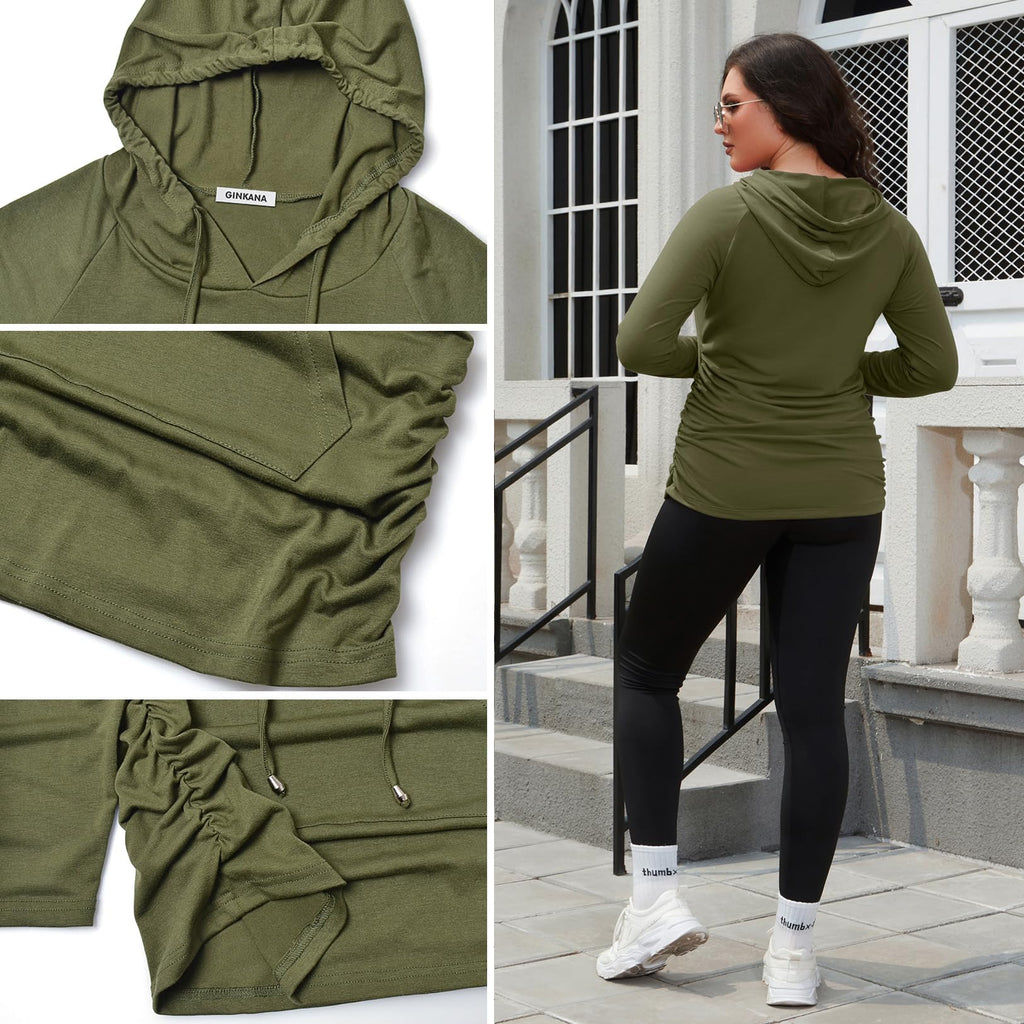 GINKANA Womens Maternity Hoodie Top Sweatshirt Long Sleeve Pregnancy Tunic Top,Olive Green,Large