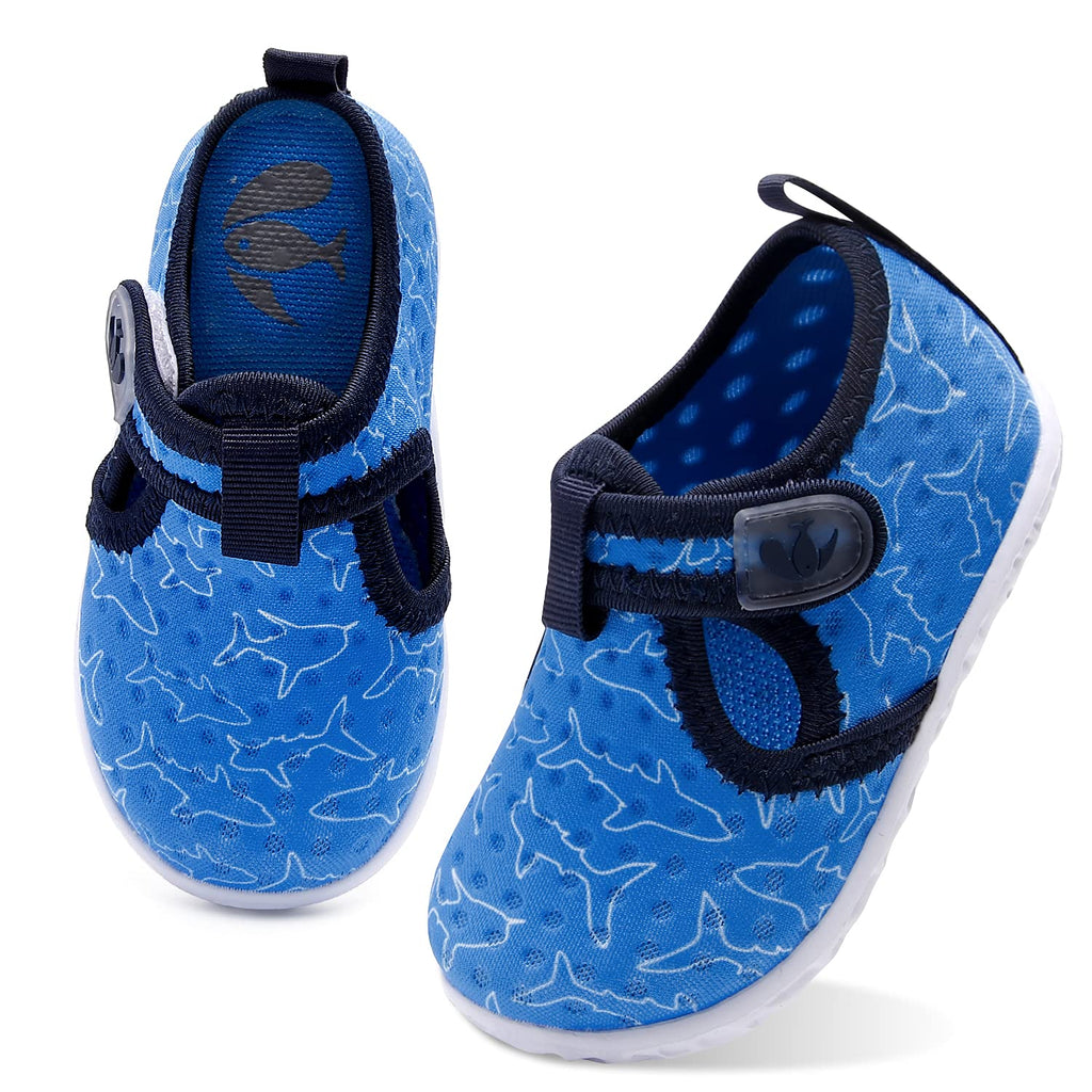 JOINFREE Kids Water Shoes Breathable Beach Swim Sandals Walking Sneakers for Boys Girls Blue Shark 2-2.5 Years Toddler