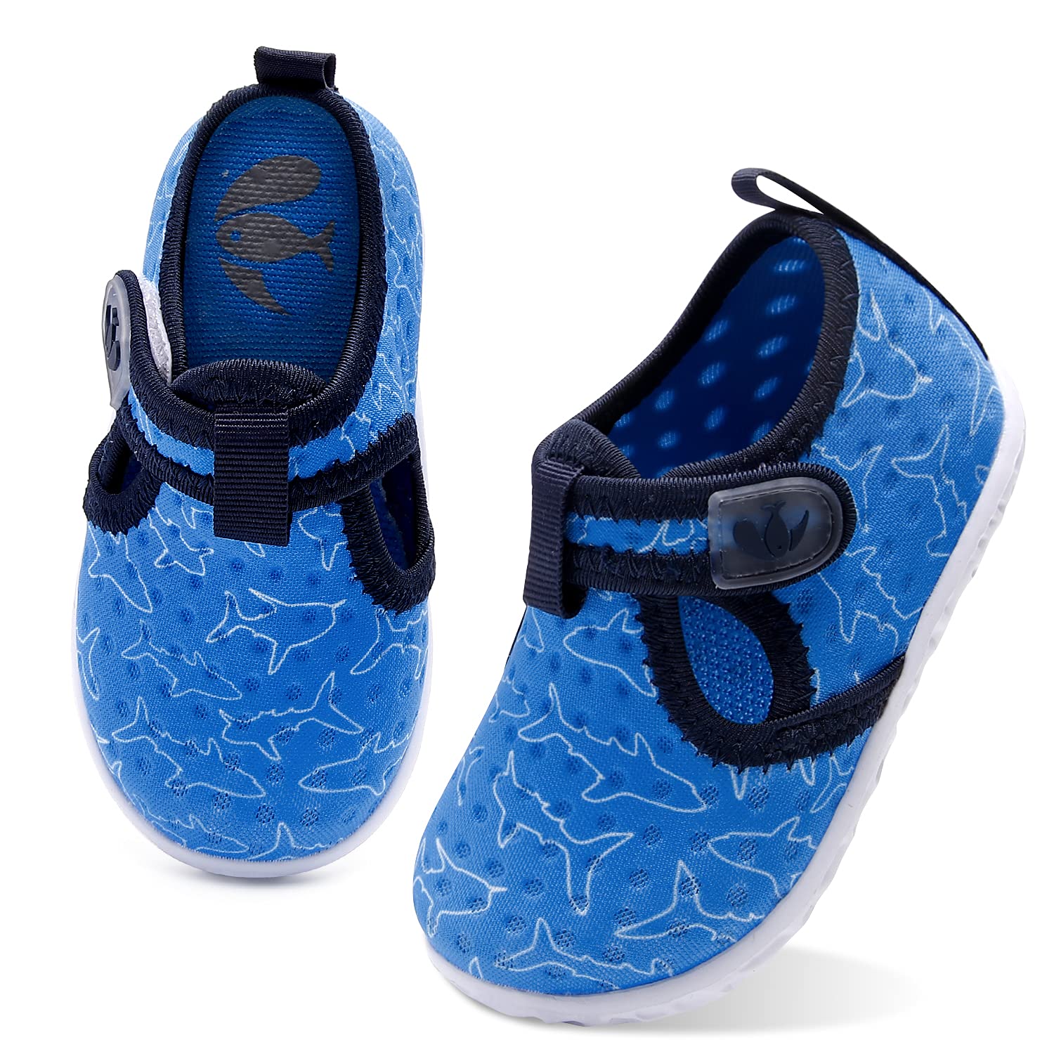 JOINFREE Kids Water Shoes Breathable Beach Swim Sandals Walking Sneakers for Boys Girls Blue Shark 2-2.5 Years Toddler