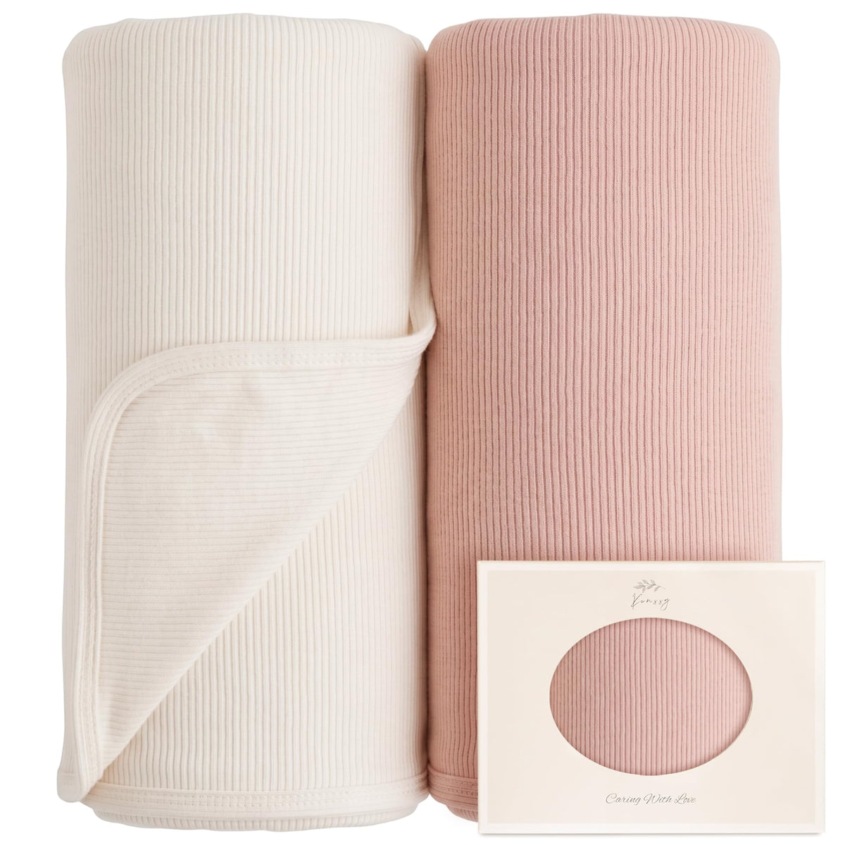 Konssy 2 Pack Ribbed Knit Swaddle Blankets for Baby Boys & Girls, 33"x42"