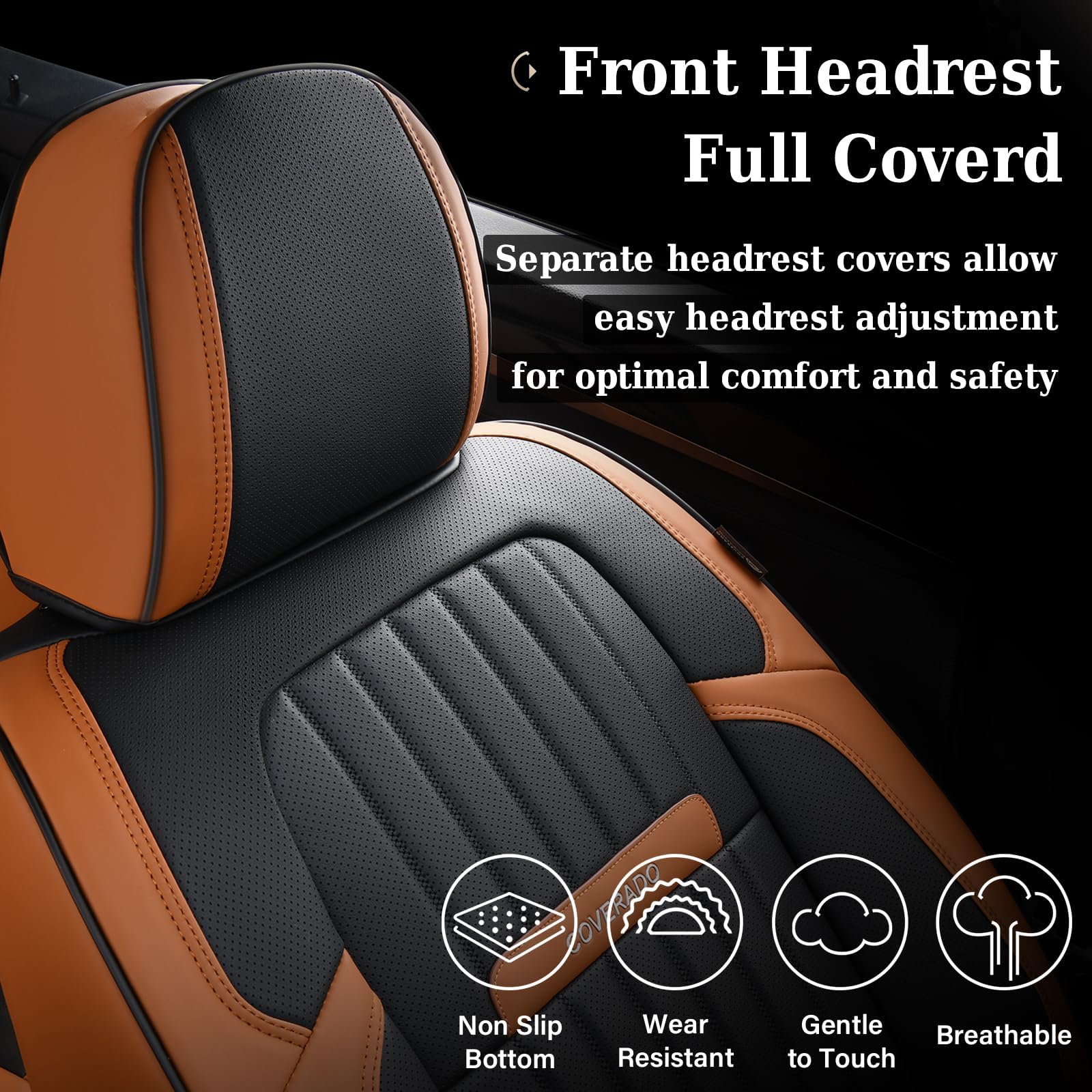Coverado Car Seat Covers Front, Seat Covers for Cars, Waterproof 2-Pack Car Seat Cushions, Leather Carseat Seat Protectors, Universal Seat Covers Fit for Most Sedans SUV Pick-up Trucks(Brown&Black)